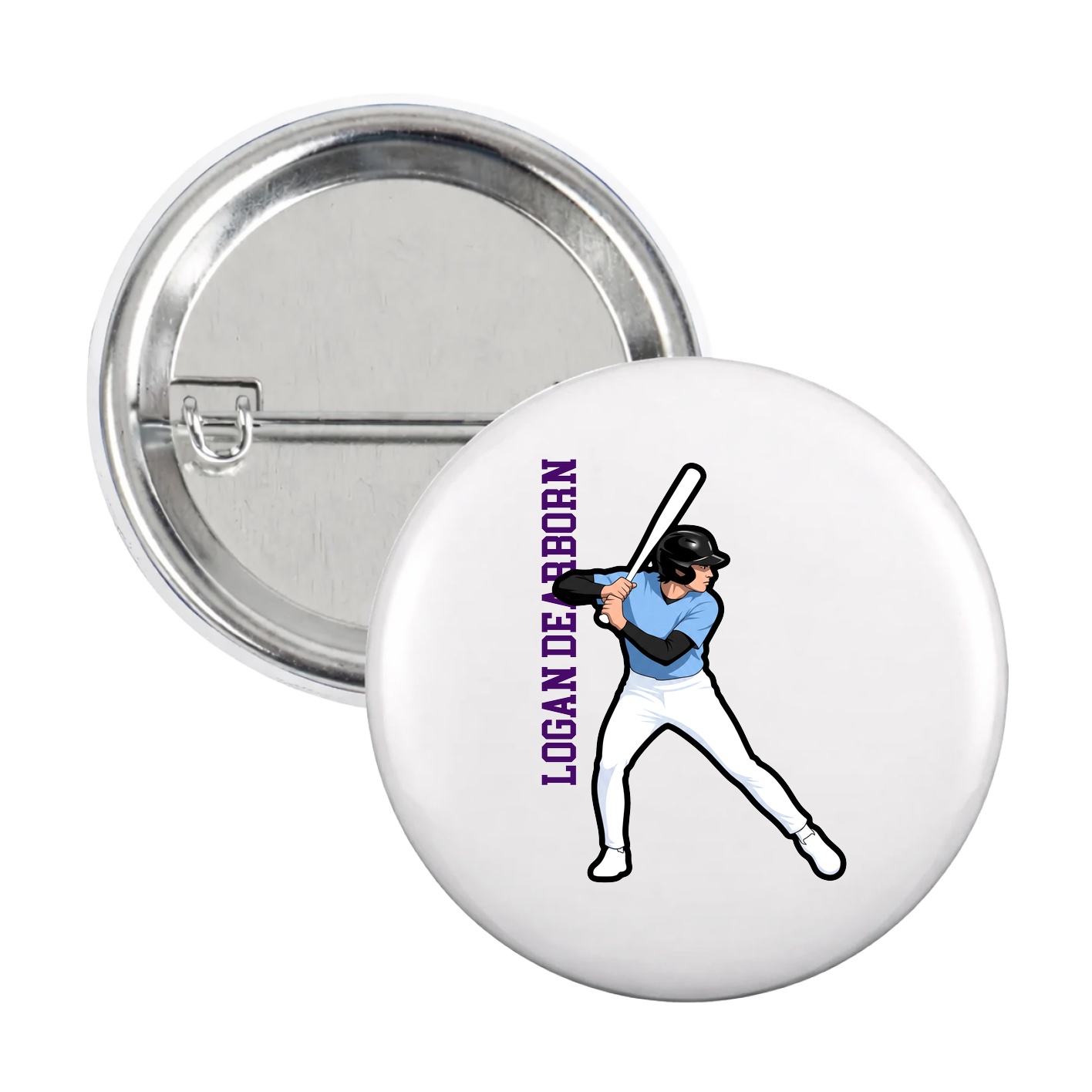 Game Day Button — Name Vertical in White