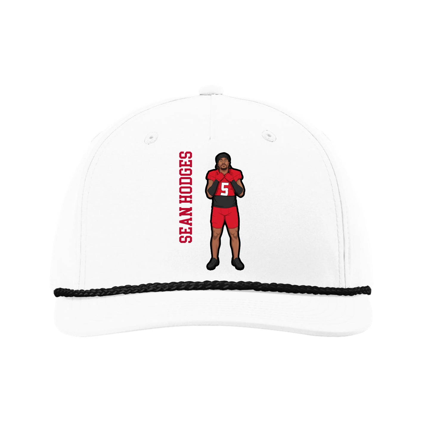 Five-Panel Classic Rope Cap — Name Vertical in White