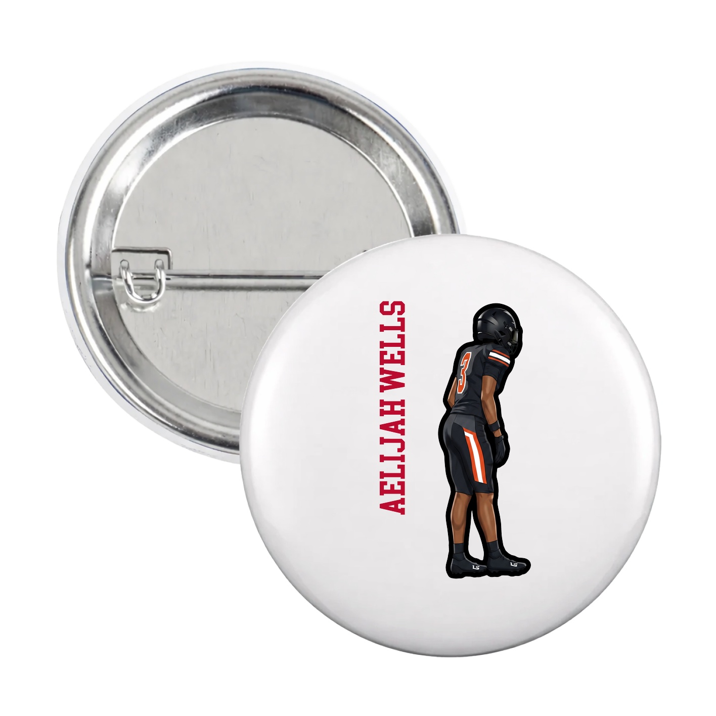 Game Day Button — Name Vertical in White