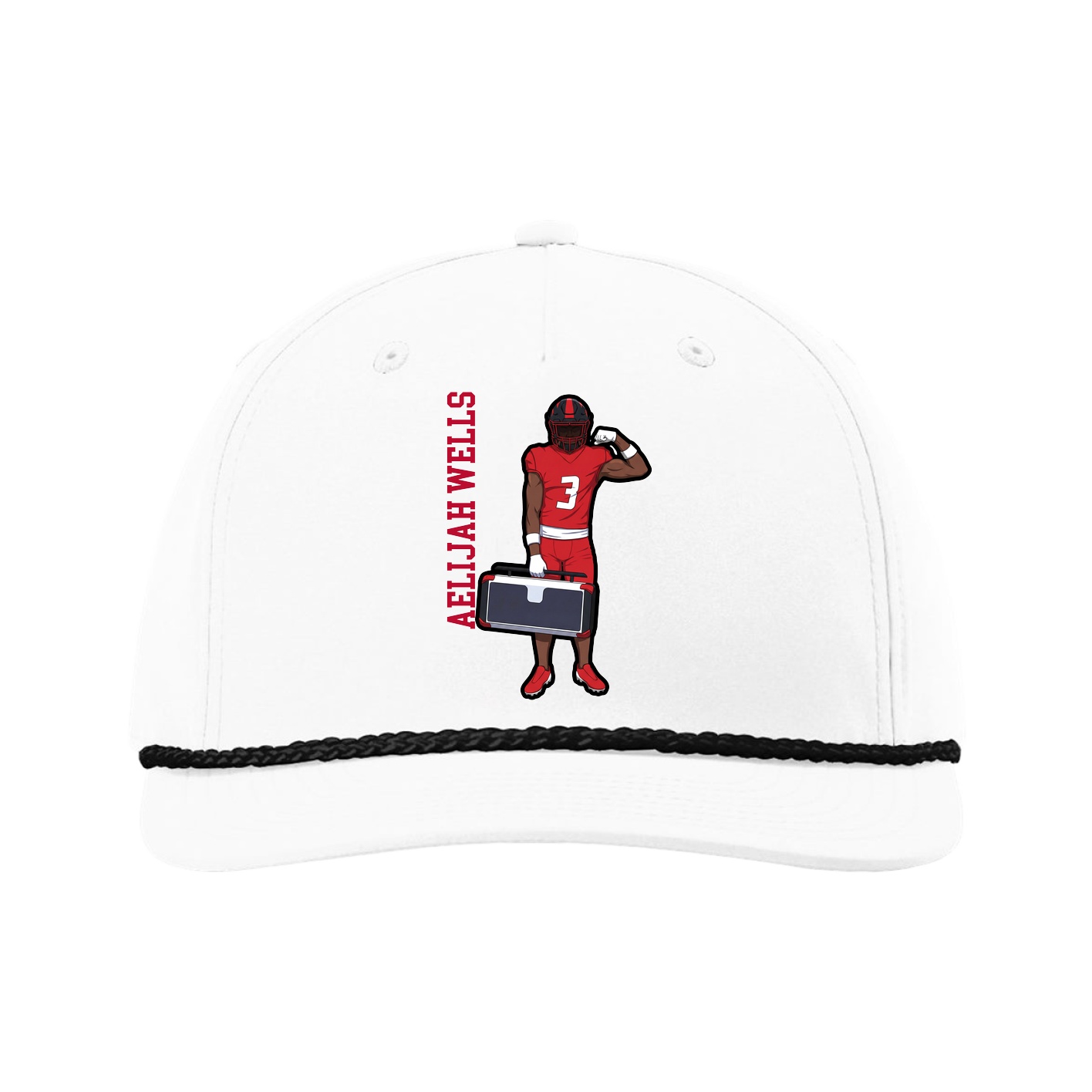 Five-Panel Classic Rope Cap — Name Vertical in White