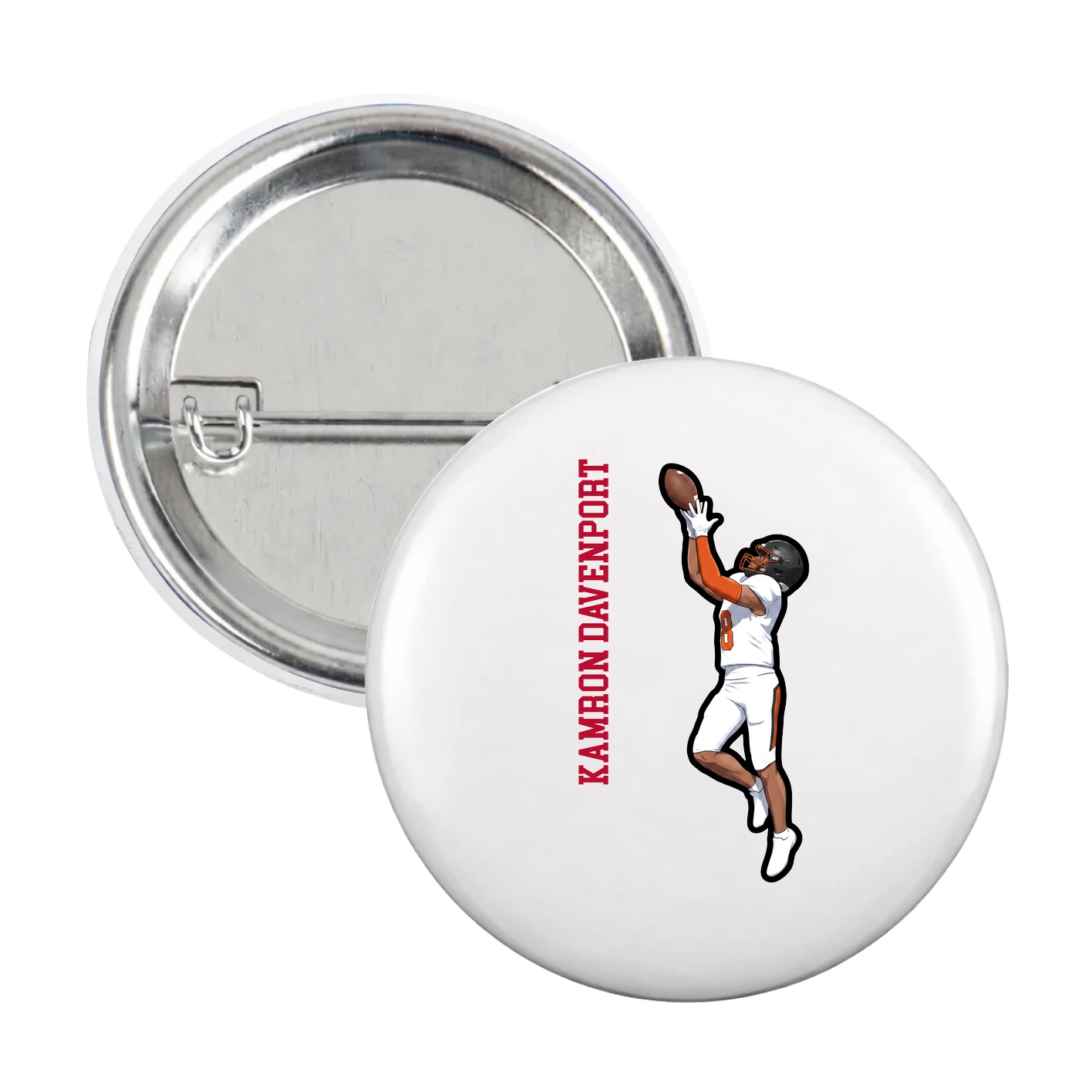 Game Day Button — Name Vertical in White