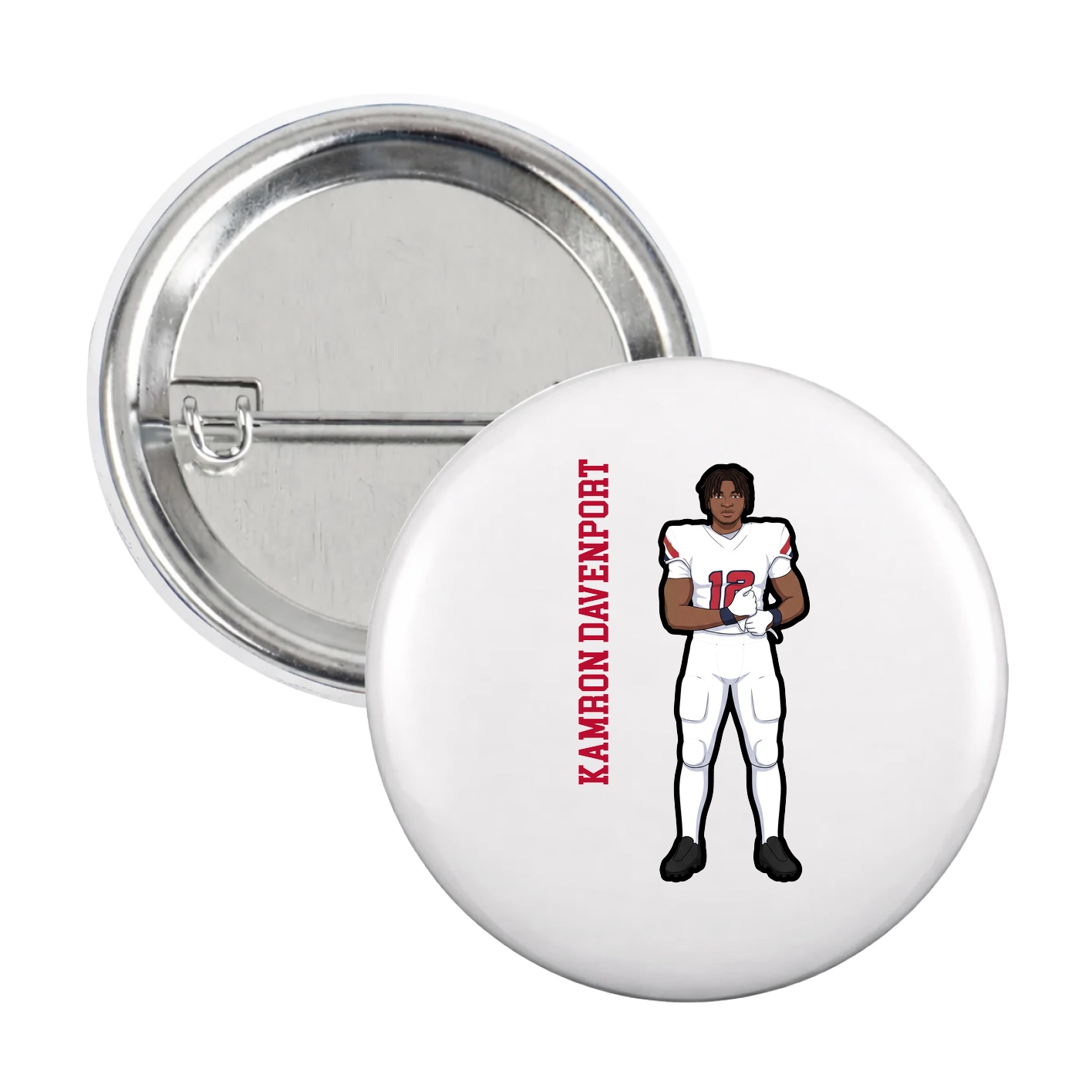 Game Day Button — Name Vertical in White