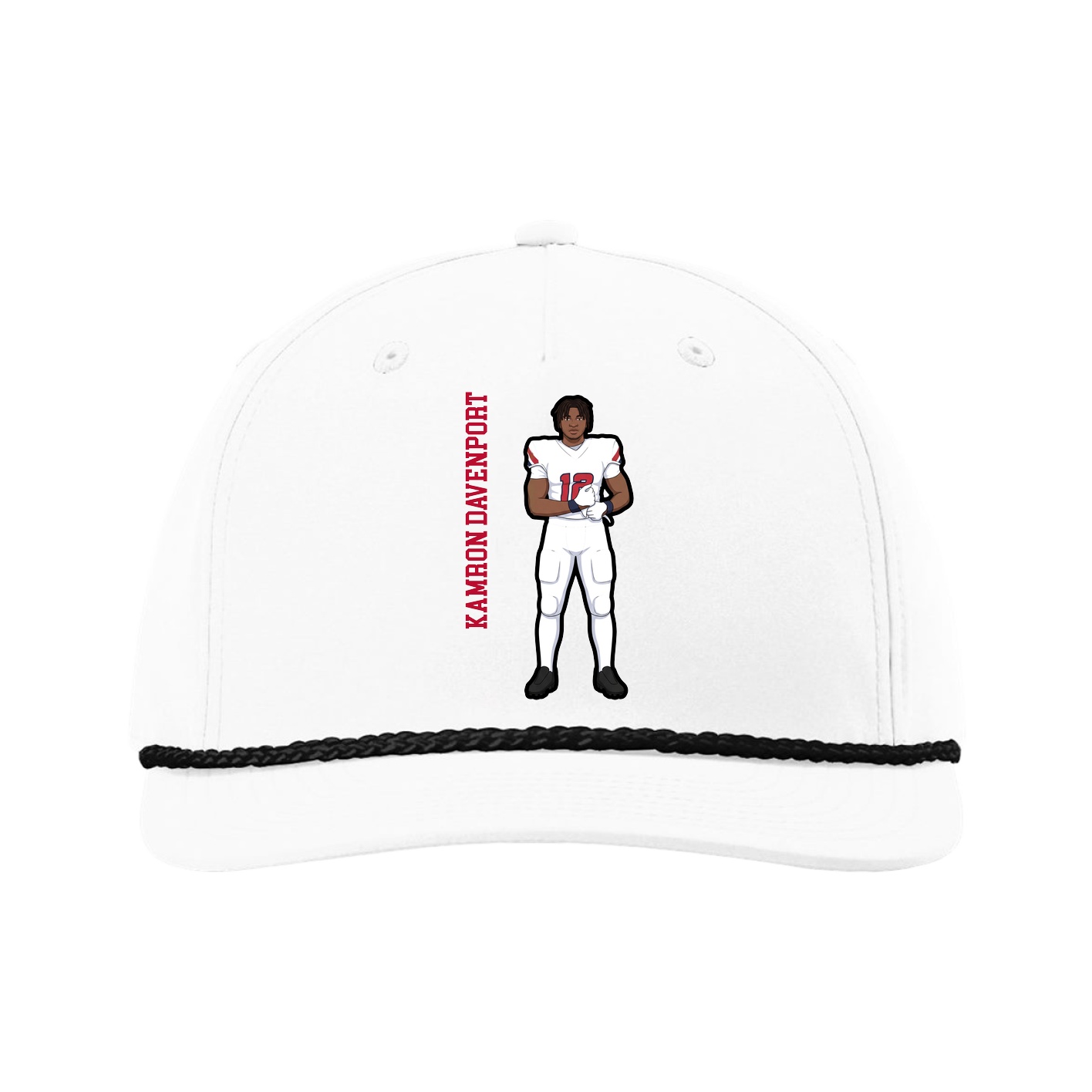 Five-Panel Classic Rope Cap — Name Vertical in White