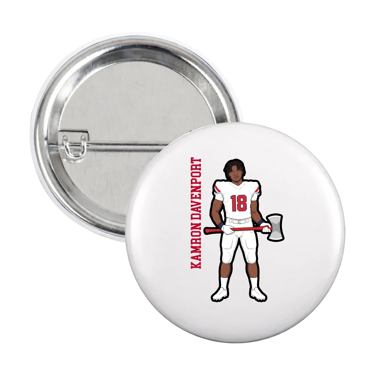 Game Day Button — Name Vertical in White