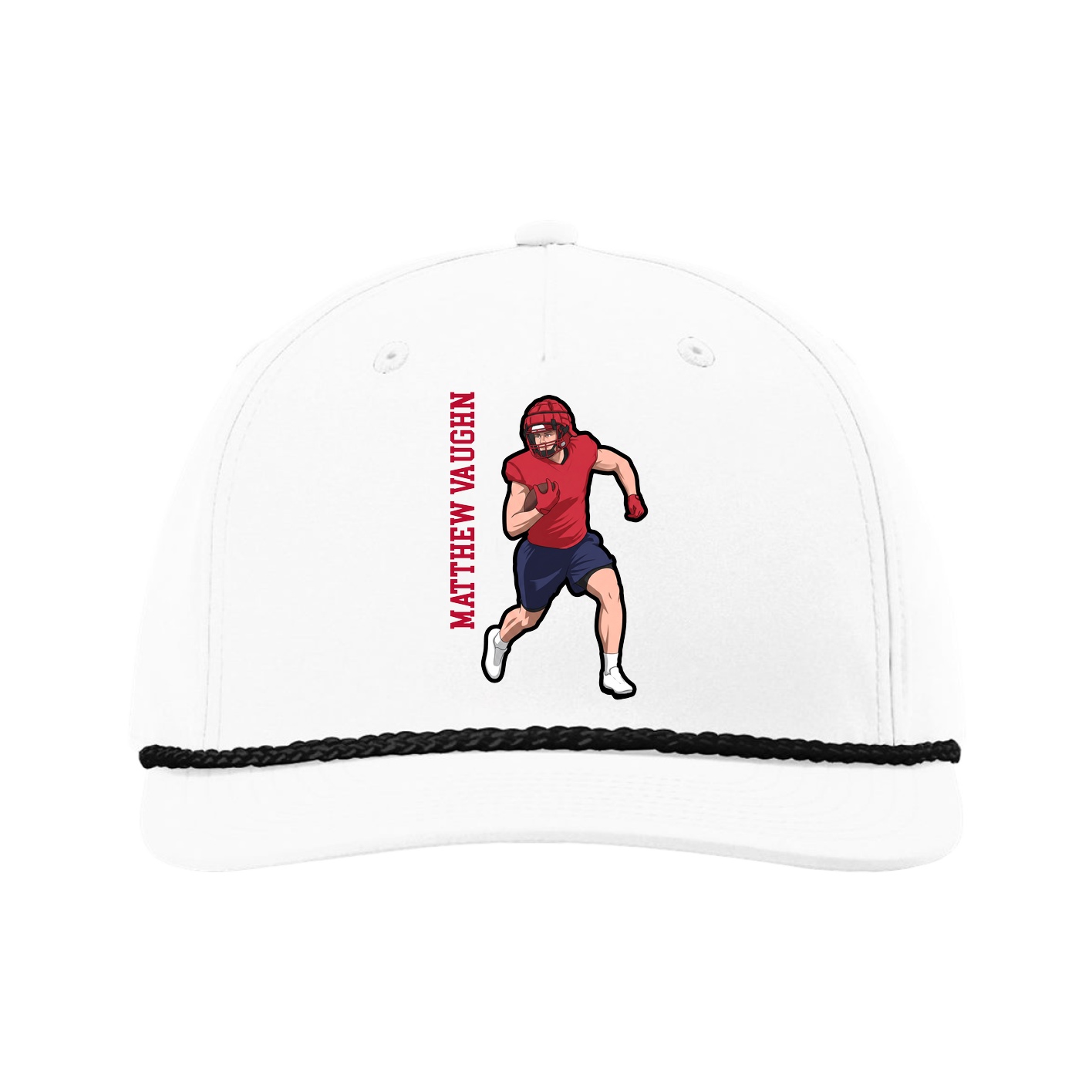 Five-Panel Classic Rope Cap — Name Vertical in White