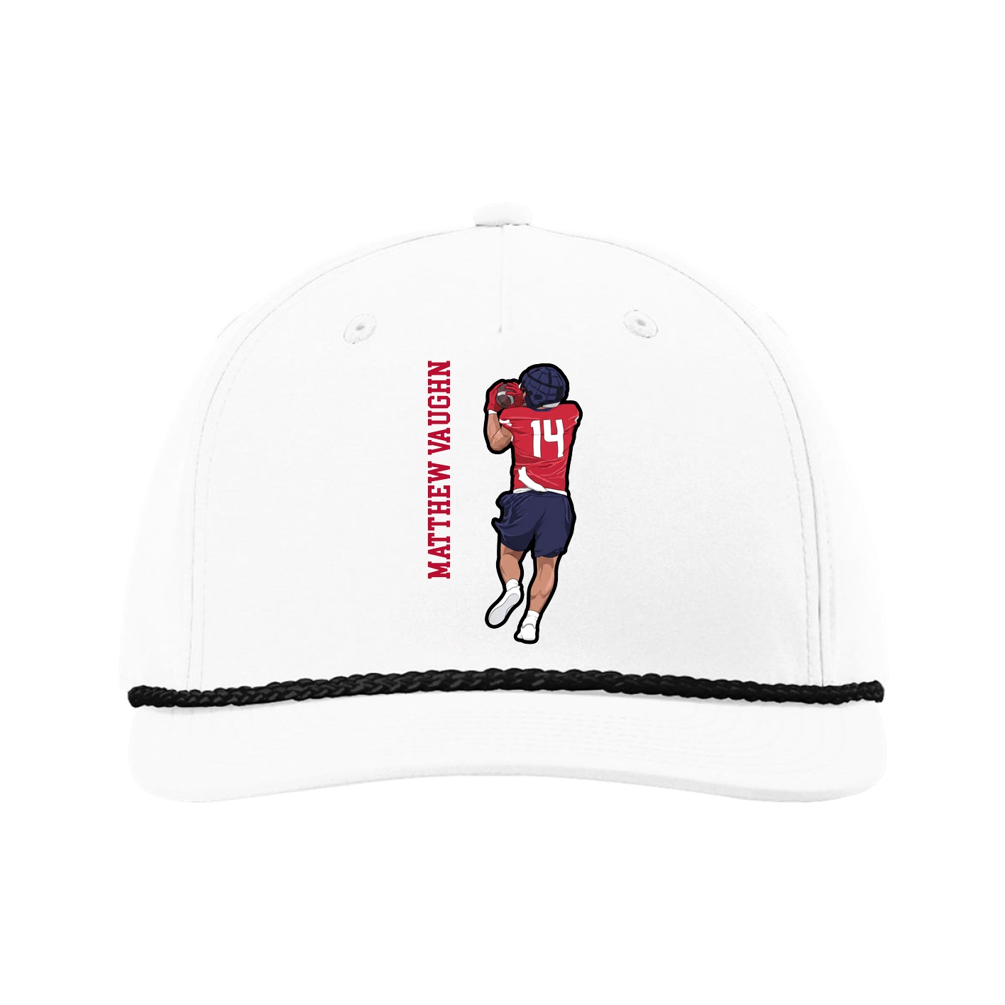 Five-Panel Classic Rope Cap — Name Vertical in White