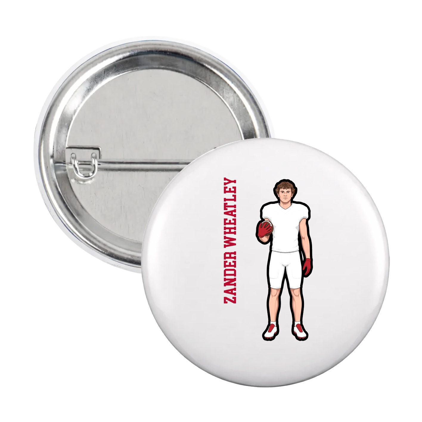 Game Day Button — Name Vertical in White