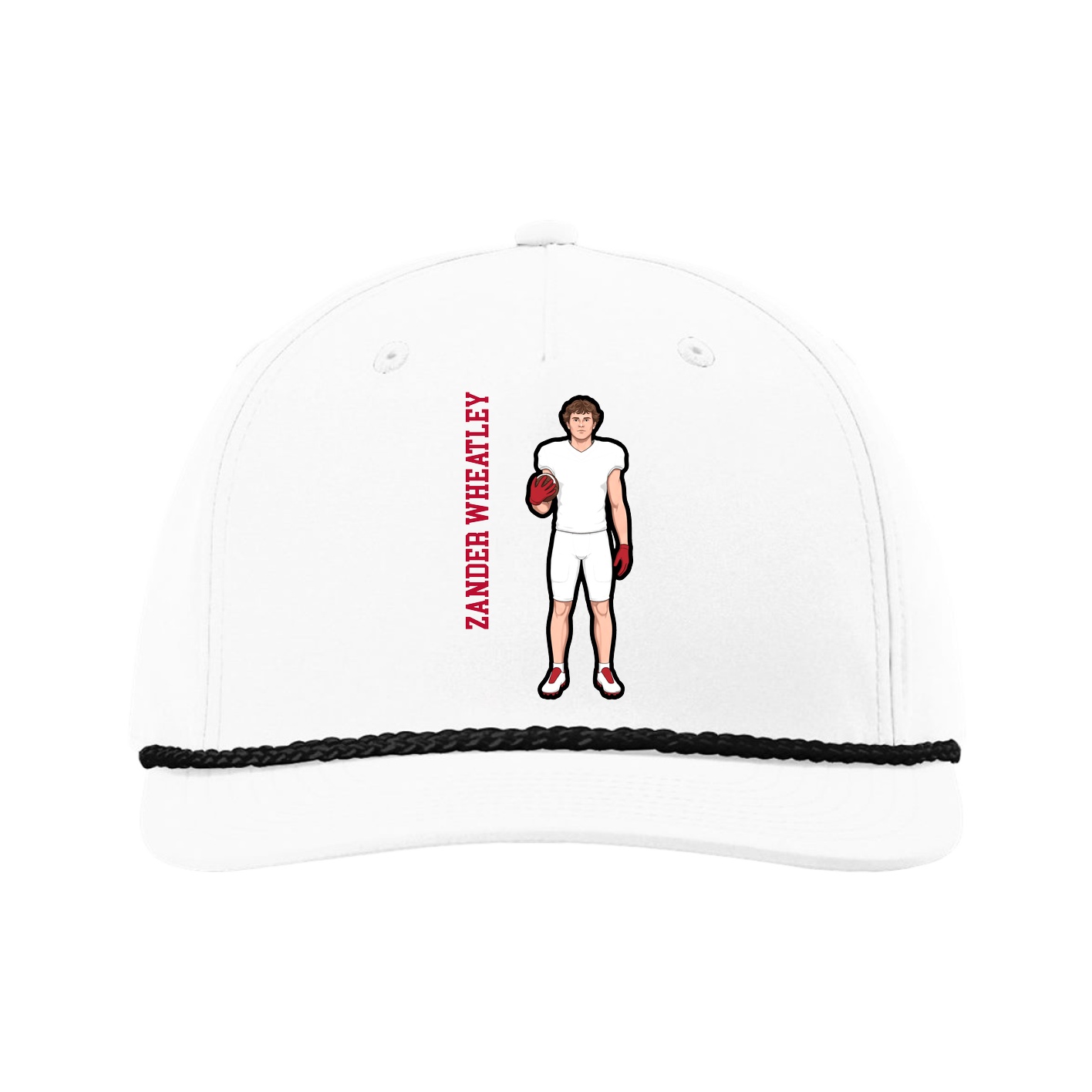 Five-Panel Classic Rope Cap — Name Vertical in White