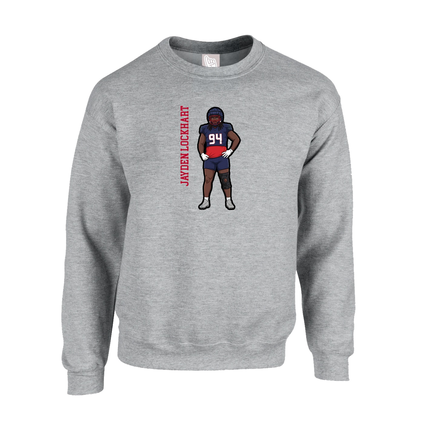 Fleece Crew — Name Vertical in Grey