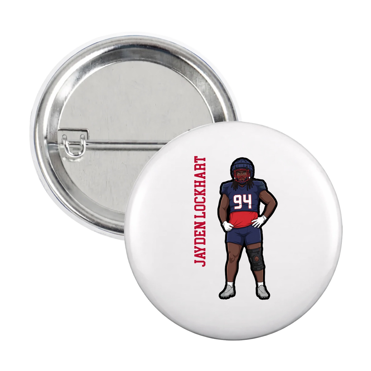 Game Day Button — Name Vertical in White