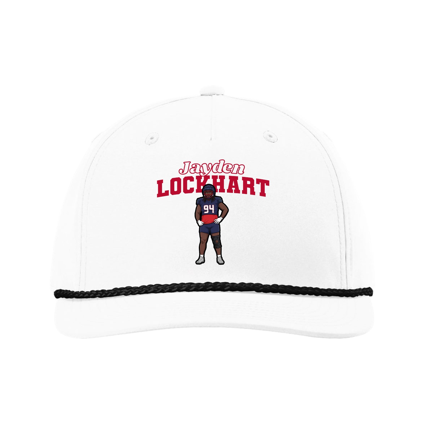 Five-Panel Classic Rope Cap — Name Arch in White