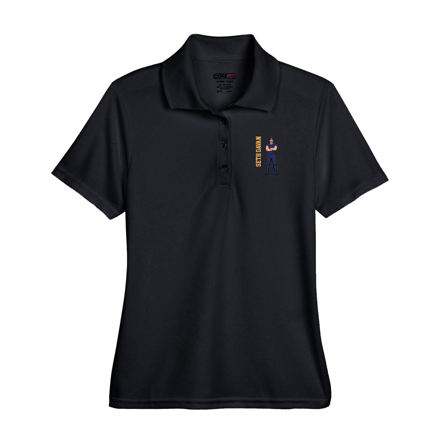 Performance Polo — Name Vertical in Black