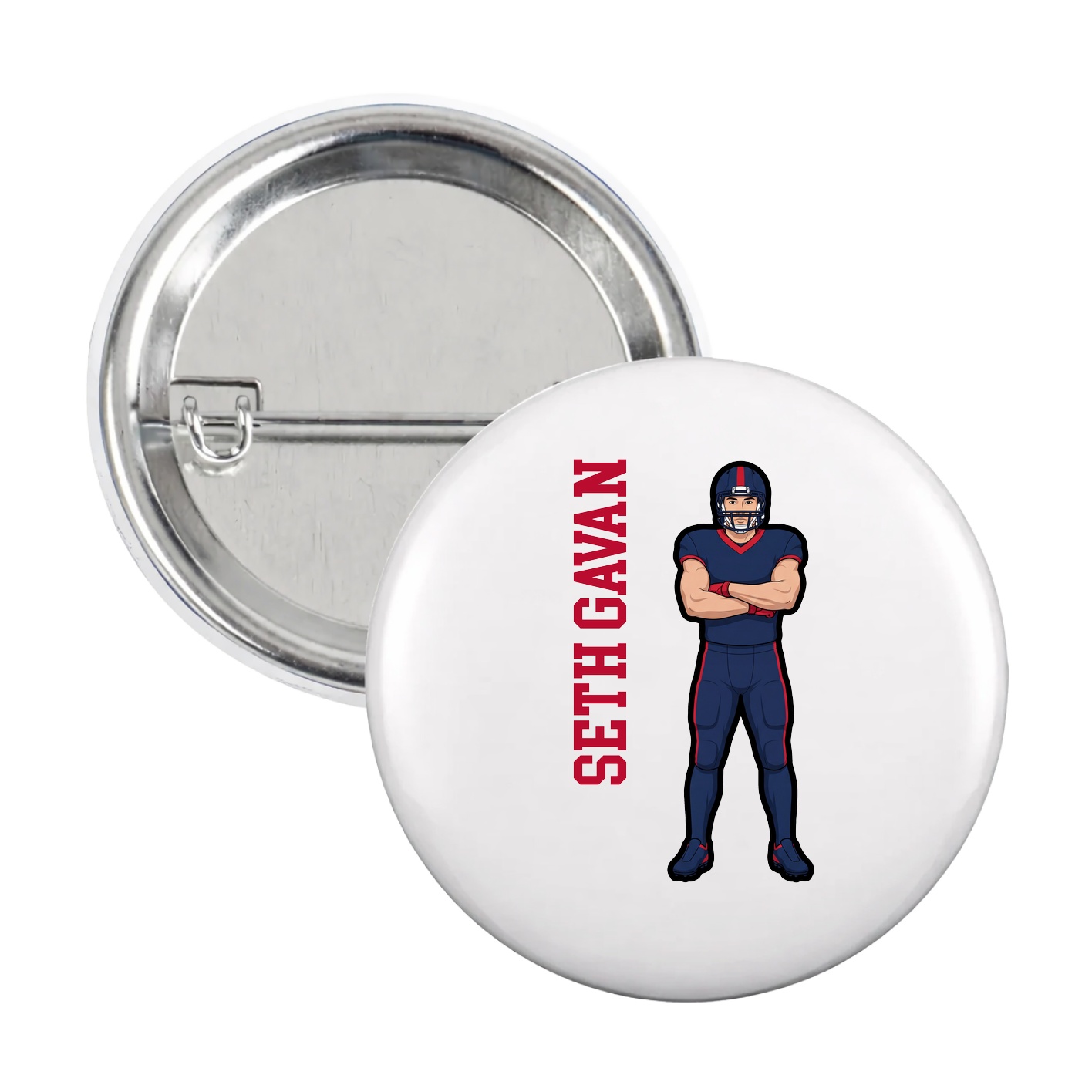 Game Day Button — Name Vertical in White