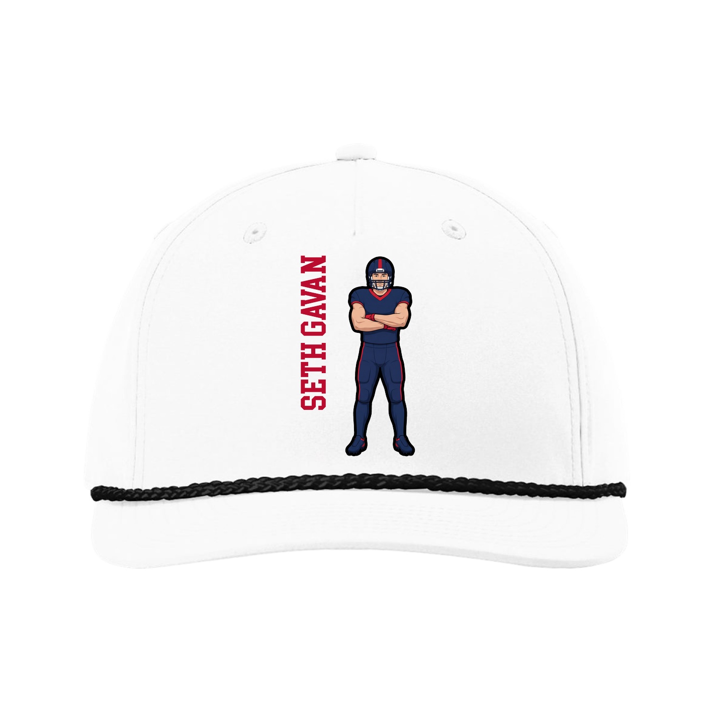 Five-Panel Classic Rope Cap — Name Vertical in White