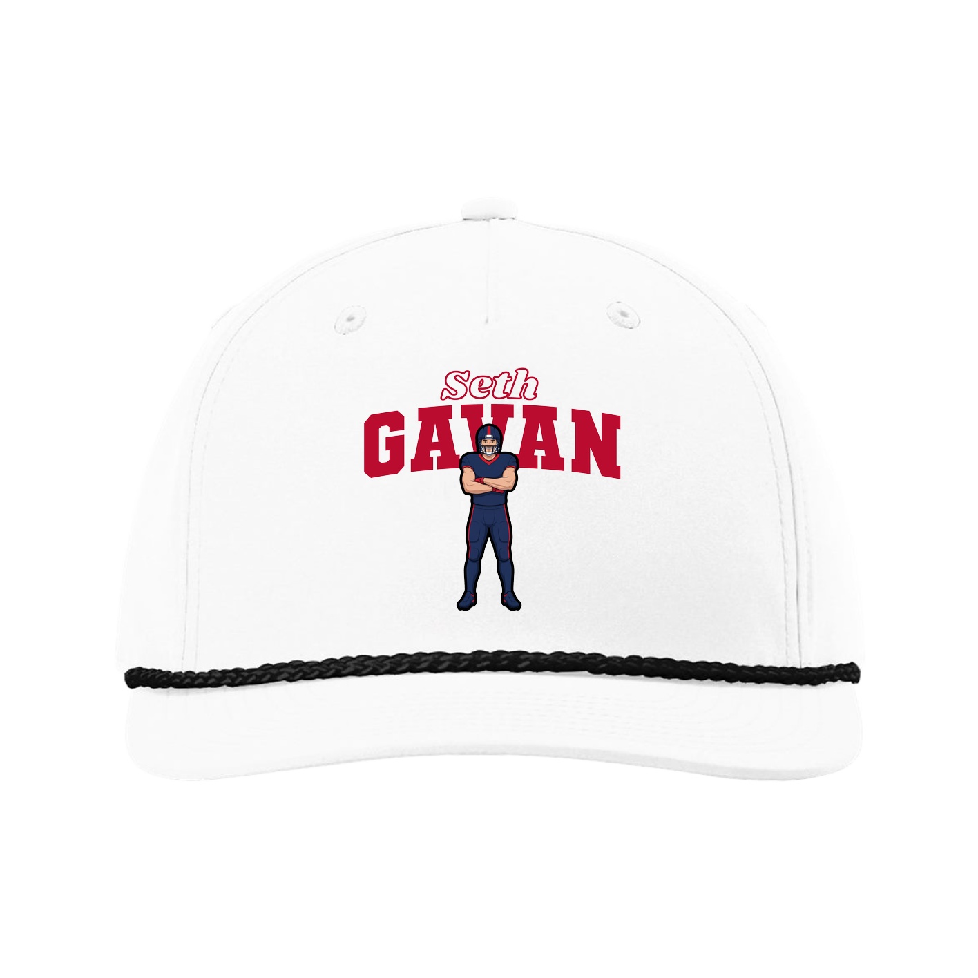 Five-Panel Classic Rope Cap — Name Arch in White