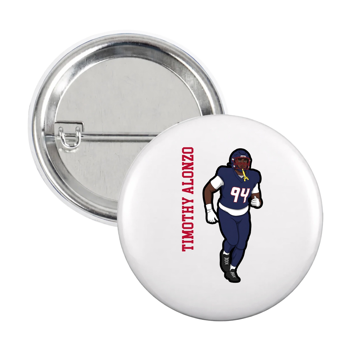 Game Day Button — Name Vertical in White