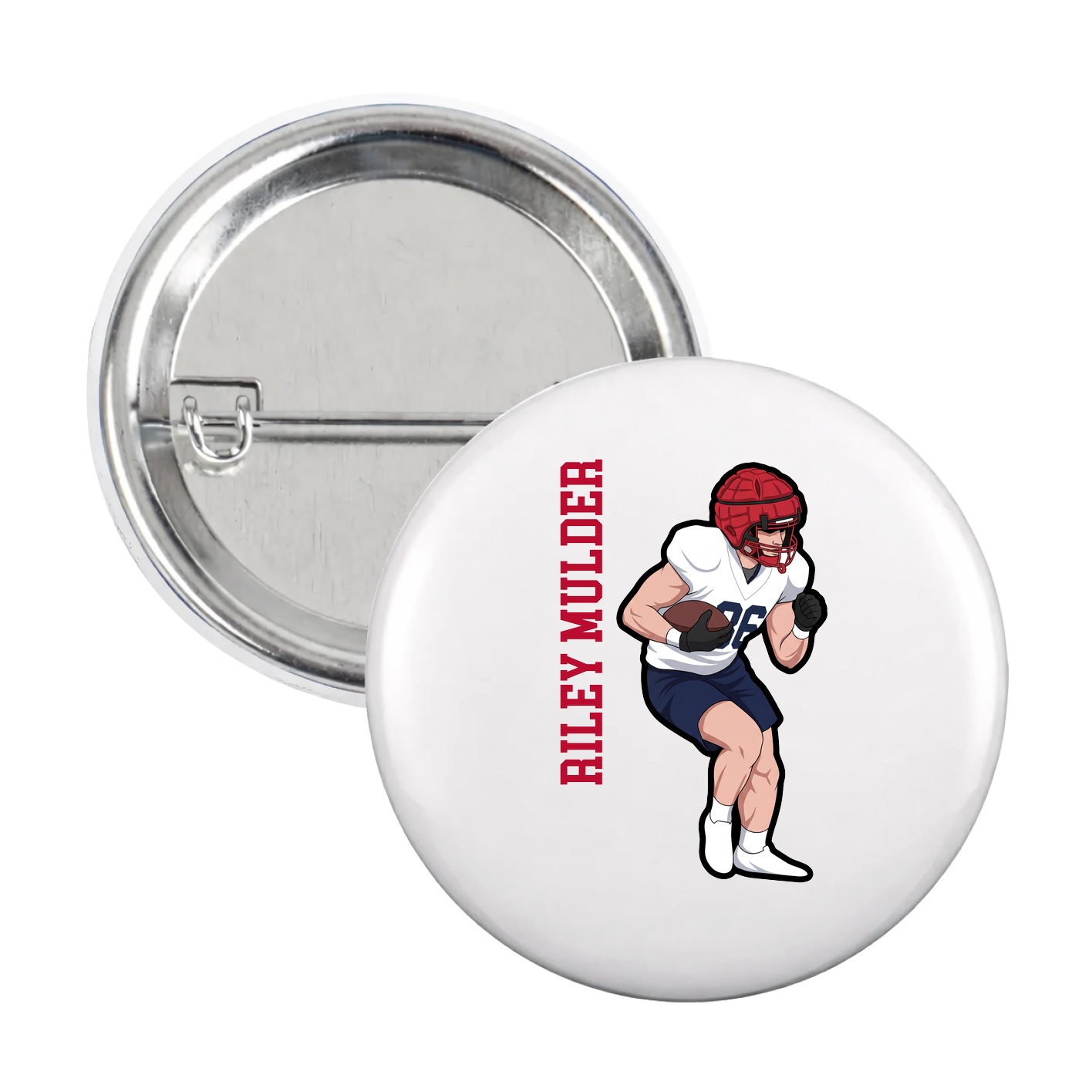 Game Day Button — Name Vertical in White