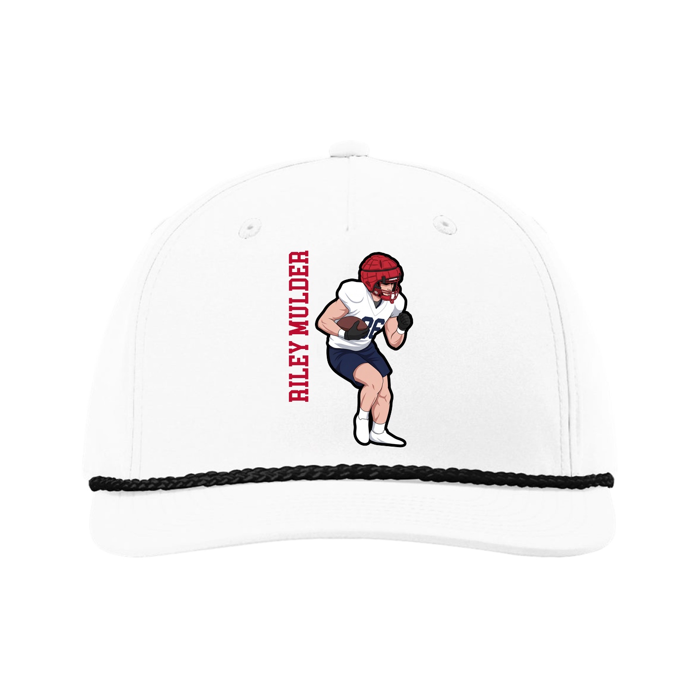Five-Panel Classic Rope Cap — Name Vertical in White