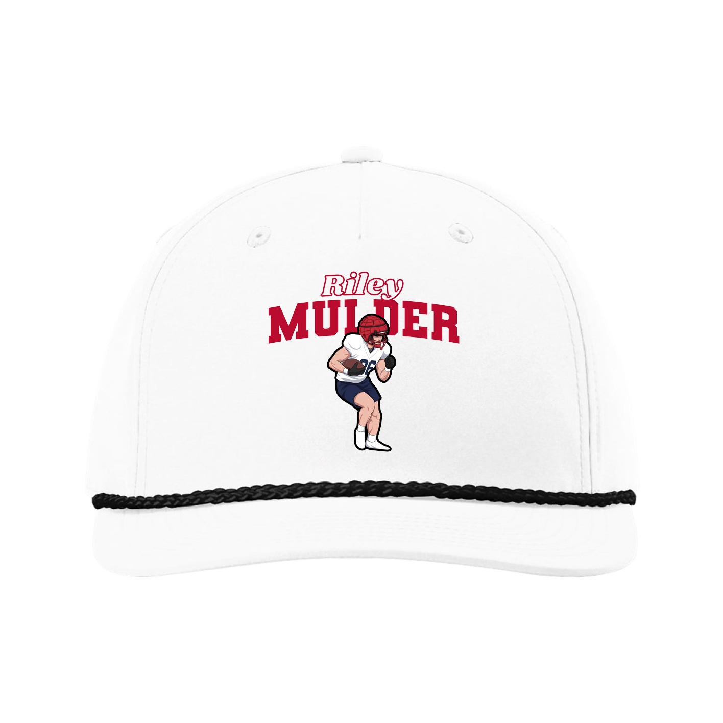 Five-Panel Classic Rope Cap — Name Arch in White