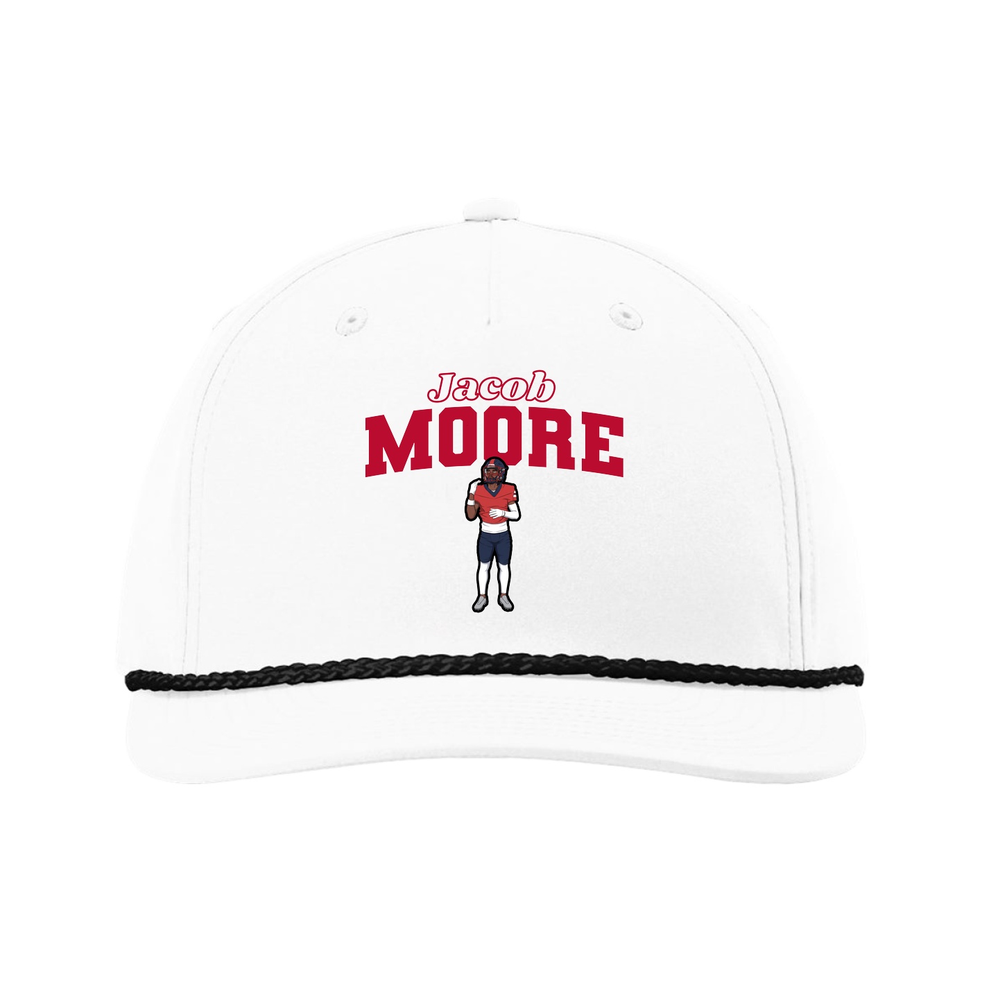 Five-Panel Classic Rope Cap — Name Arch in White