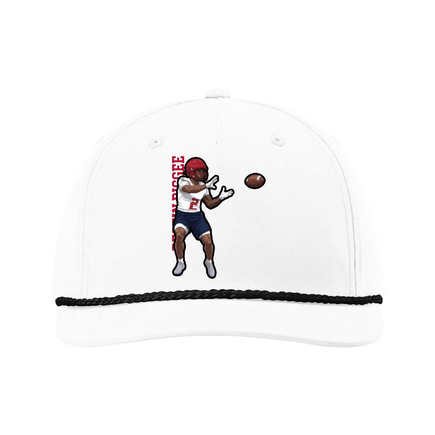 Five-Panel Classic Rope Cap — Name Vertical in White
