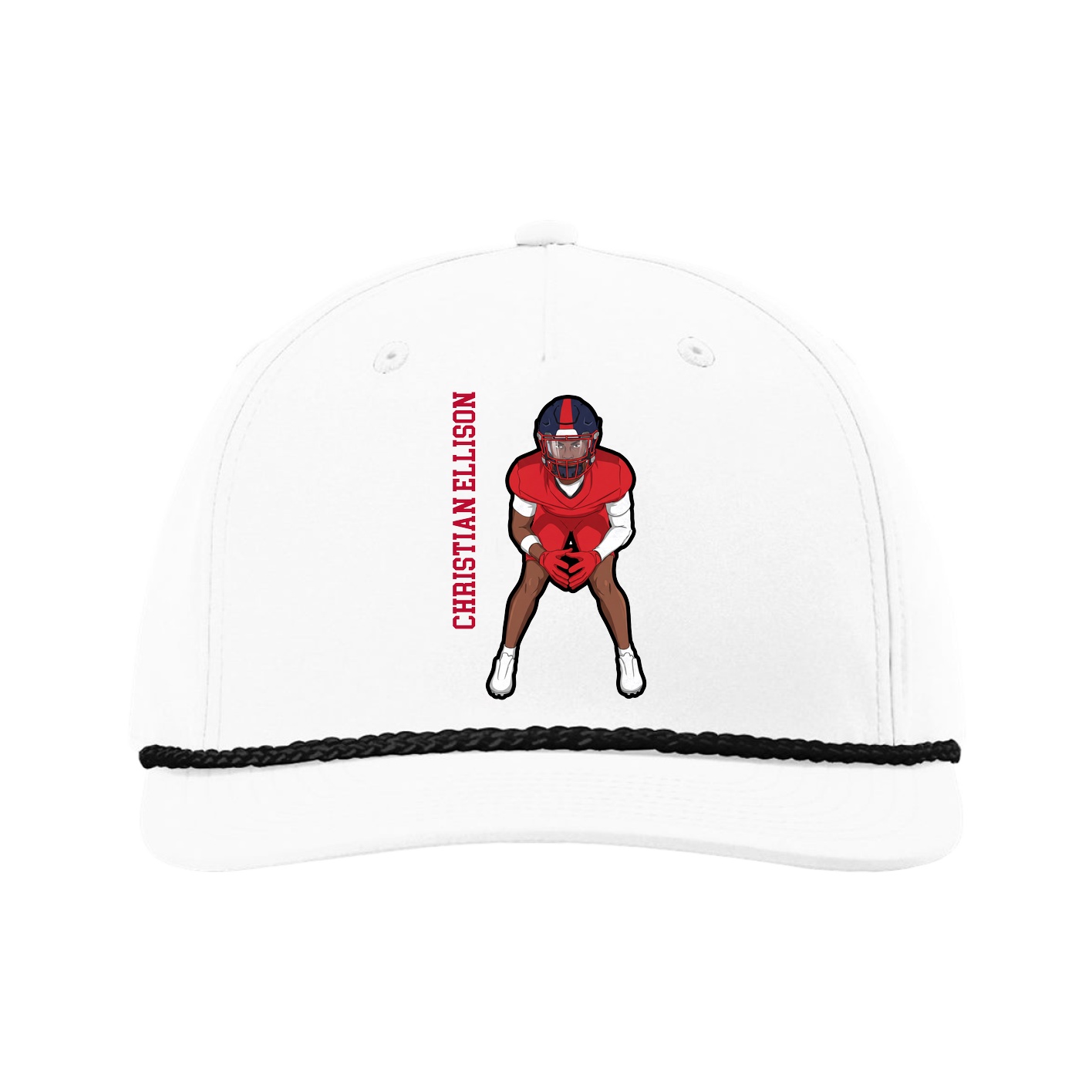 Five-Panel Classic Rope Cap — Name Vertical in White