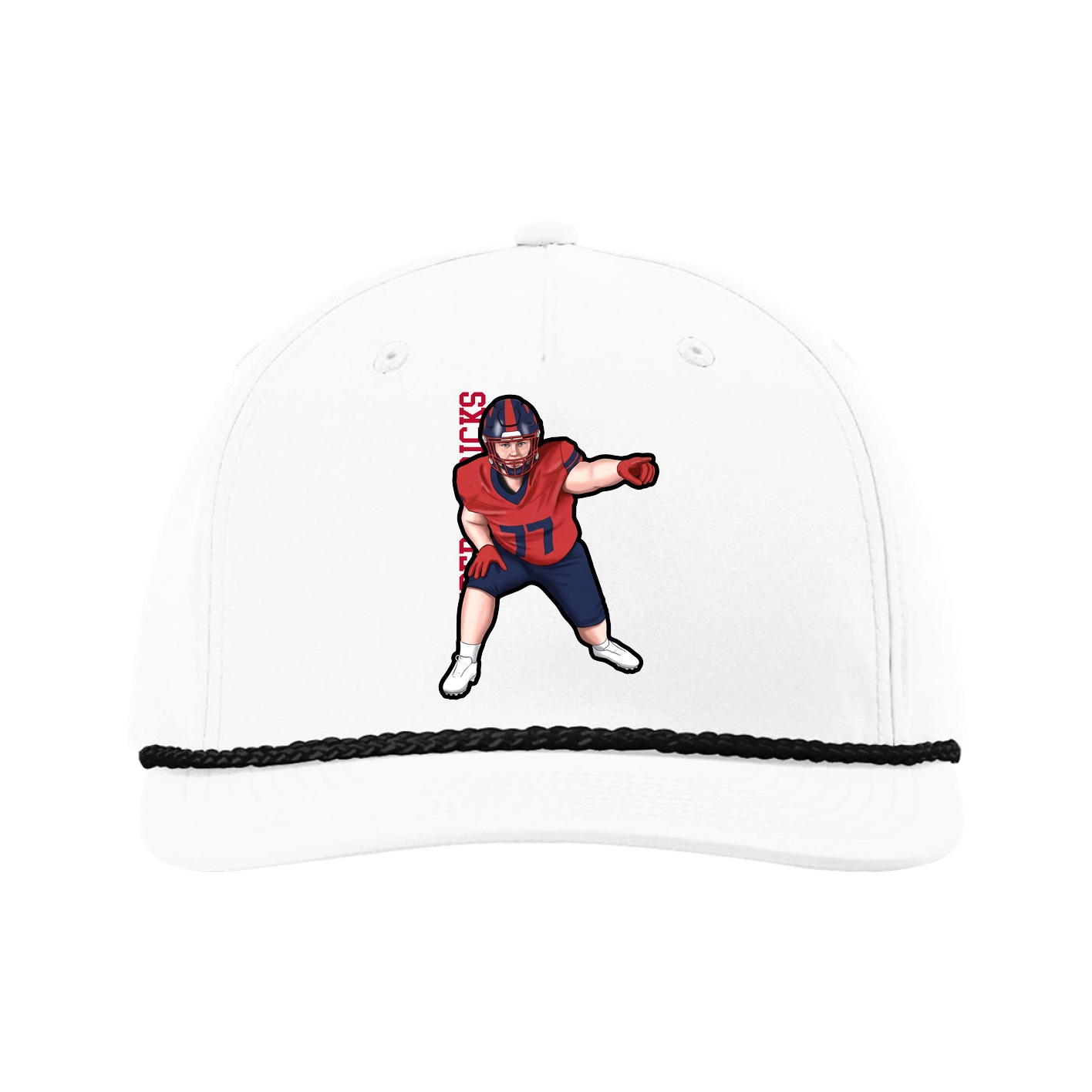 Five-Panel Classic Rope Cap — Name Vertical in White