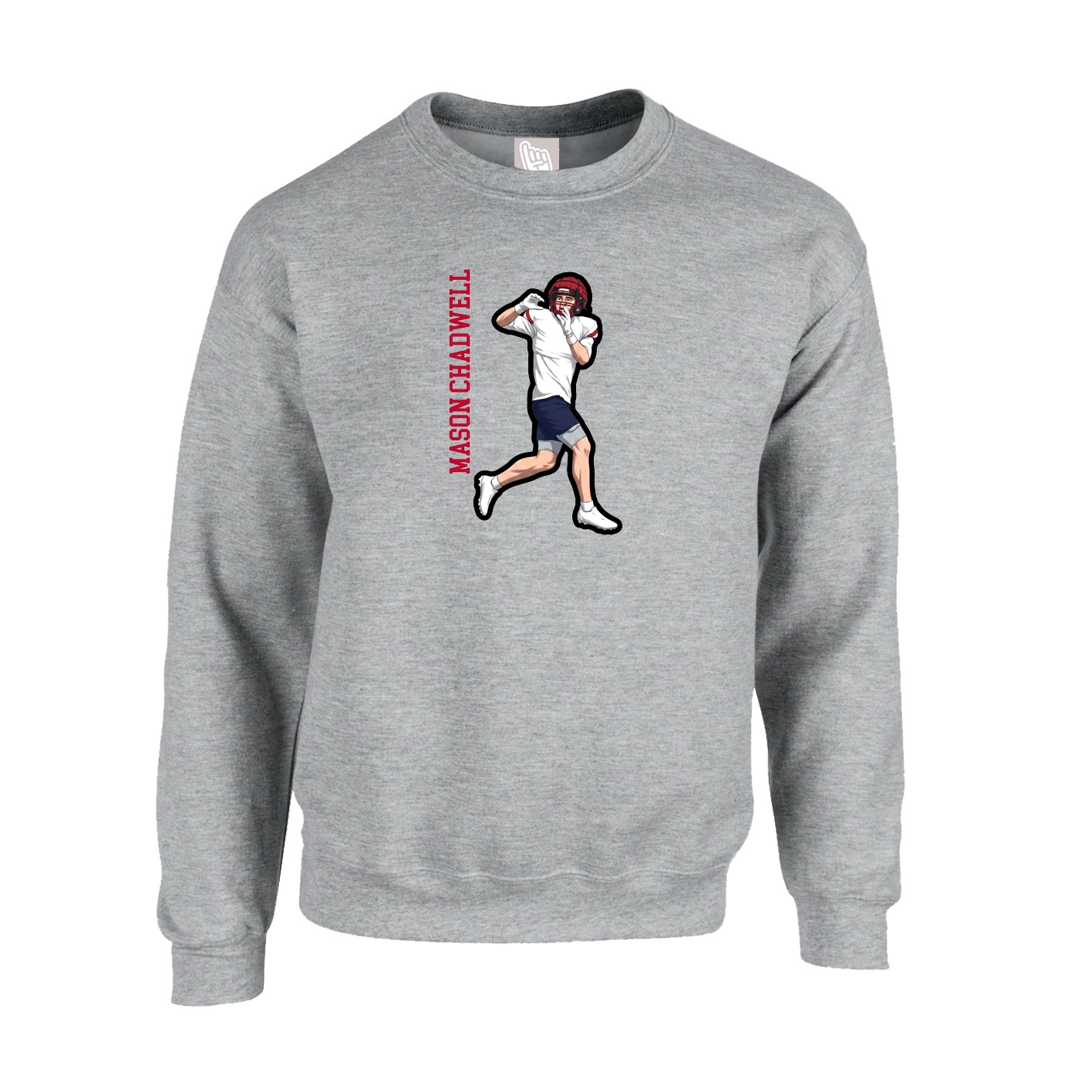 Fleece Crew — Name Vertical in Grey
