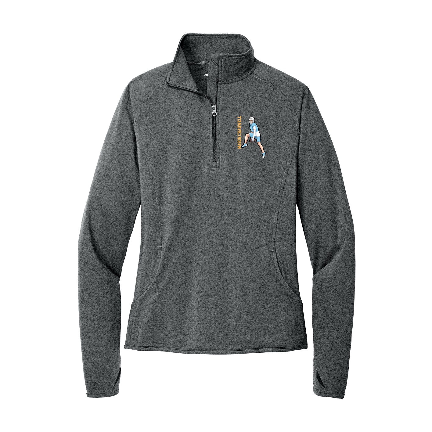 Women's Q-Zip Pullover — Name Vertical in Grey