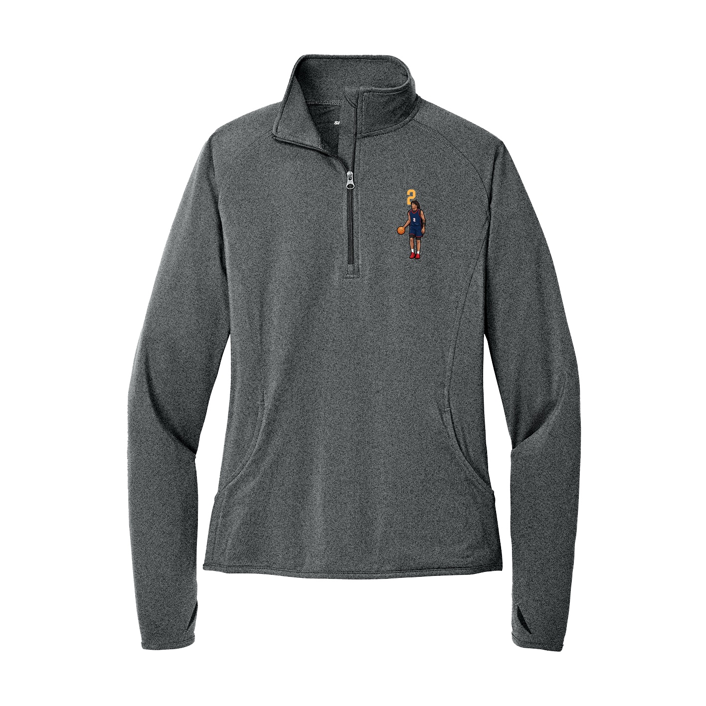 Women's Q-Zip Pullover — Number Top in Grey