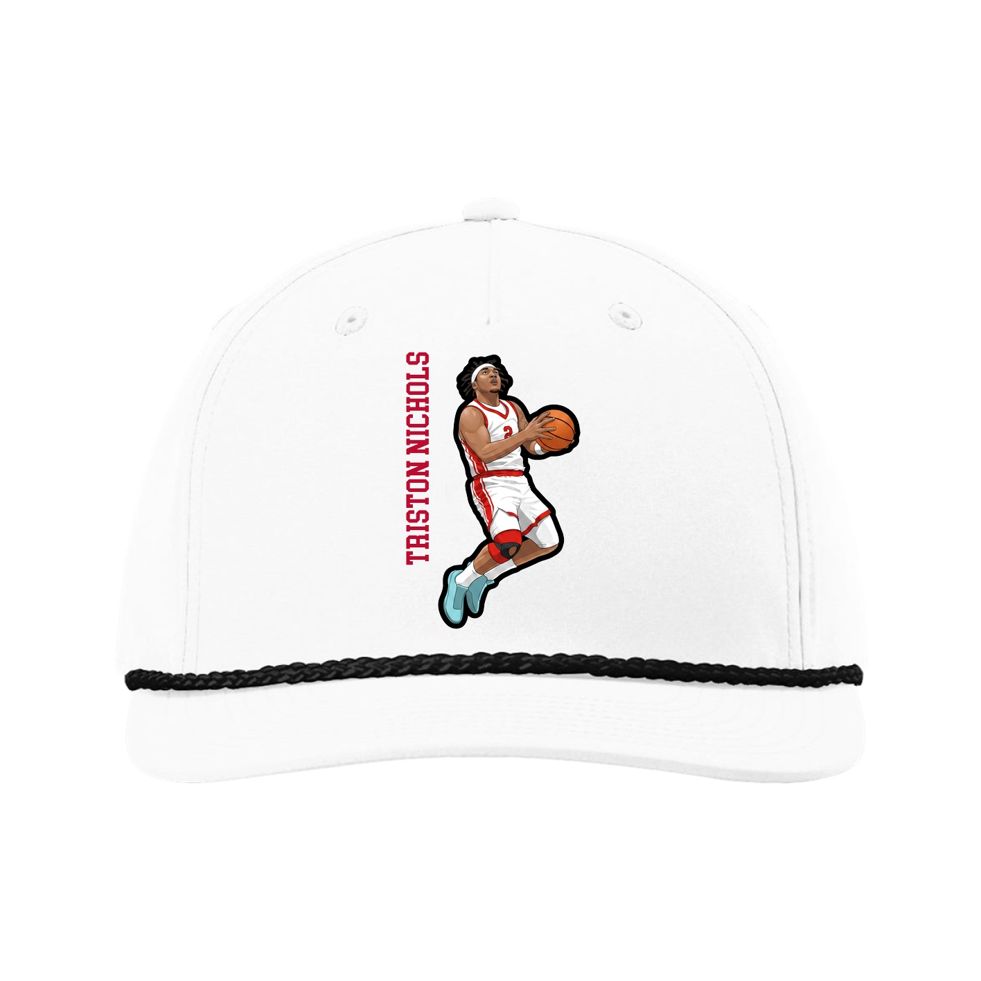 Five-Panel Classic Rope Cap — Name Vertical in White