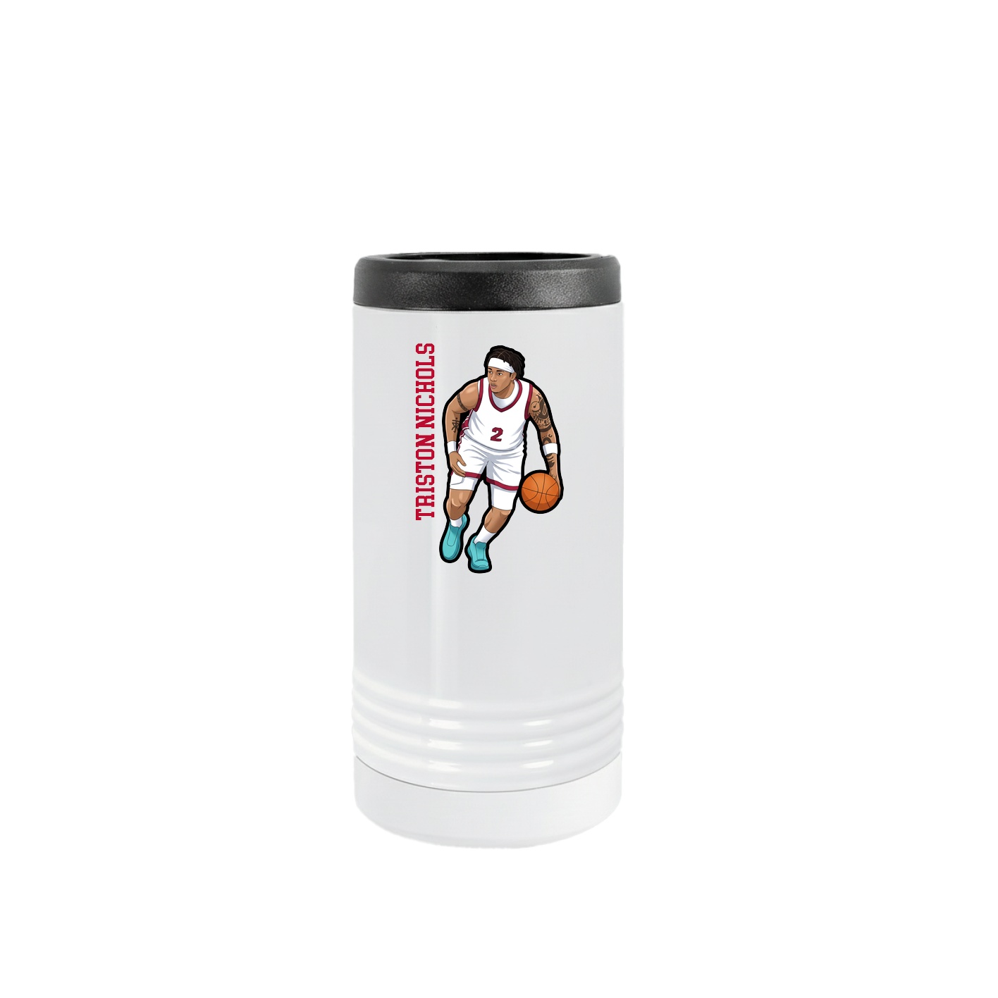 Slim Beverage Holder — Name Vertical in White