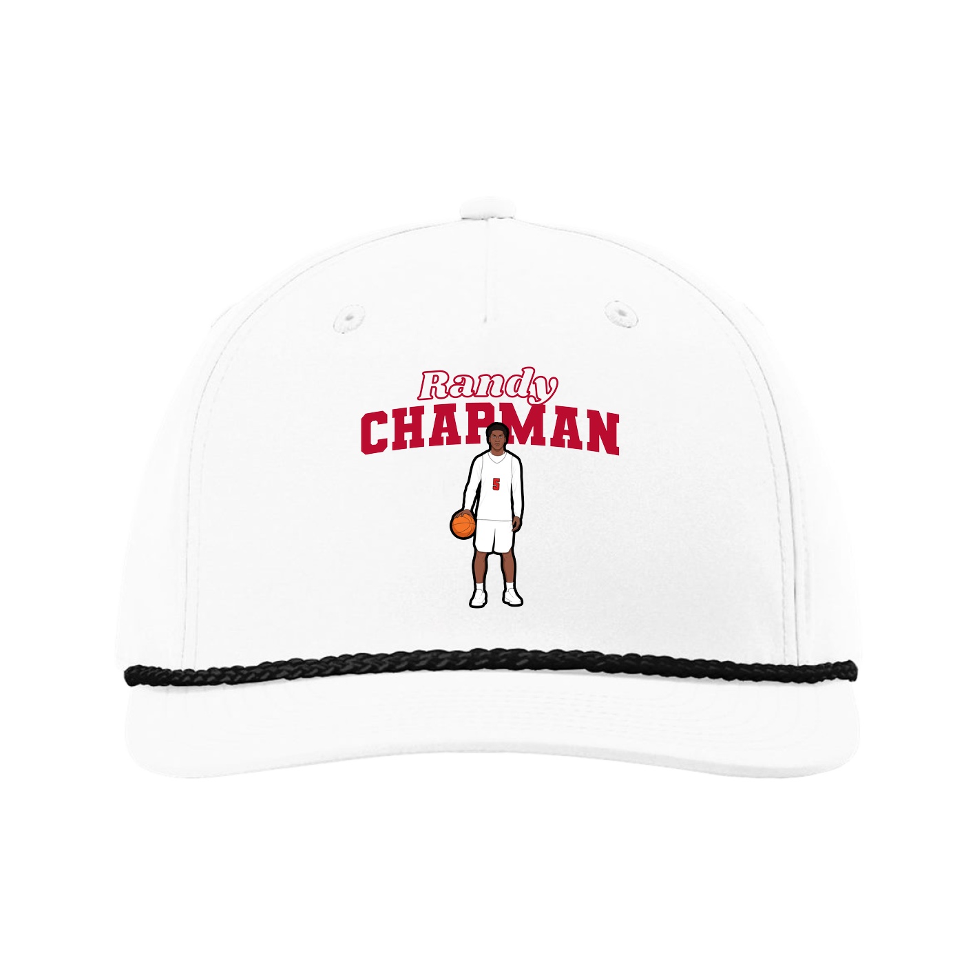 Five-Panel Classic Rope Cap — Name Arch in White