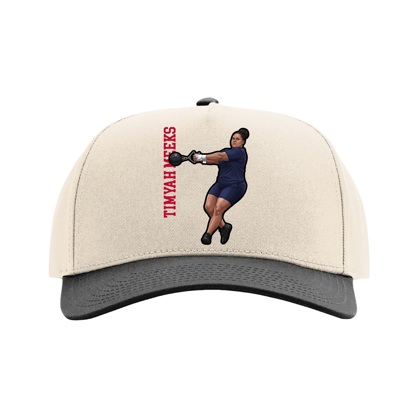 Full Fabric Five-Panel Champ Cap — Name Vertical in Cream/Black