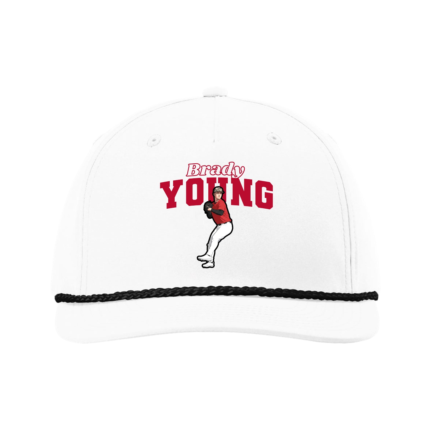 Five-Panel Classic Rope Cap — Name Arch in White