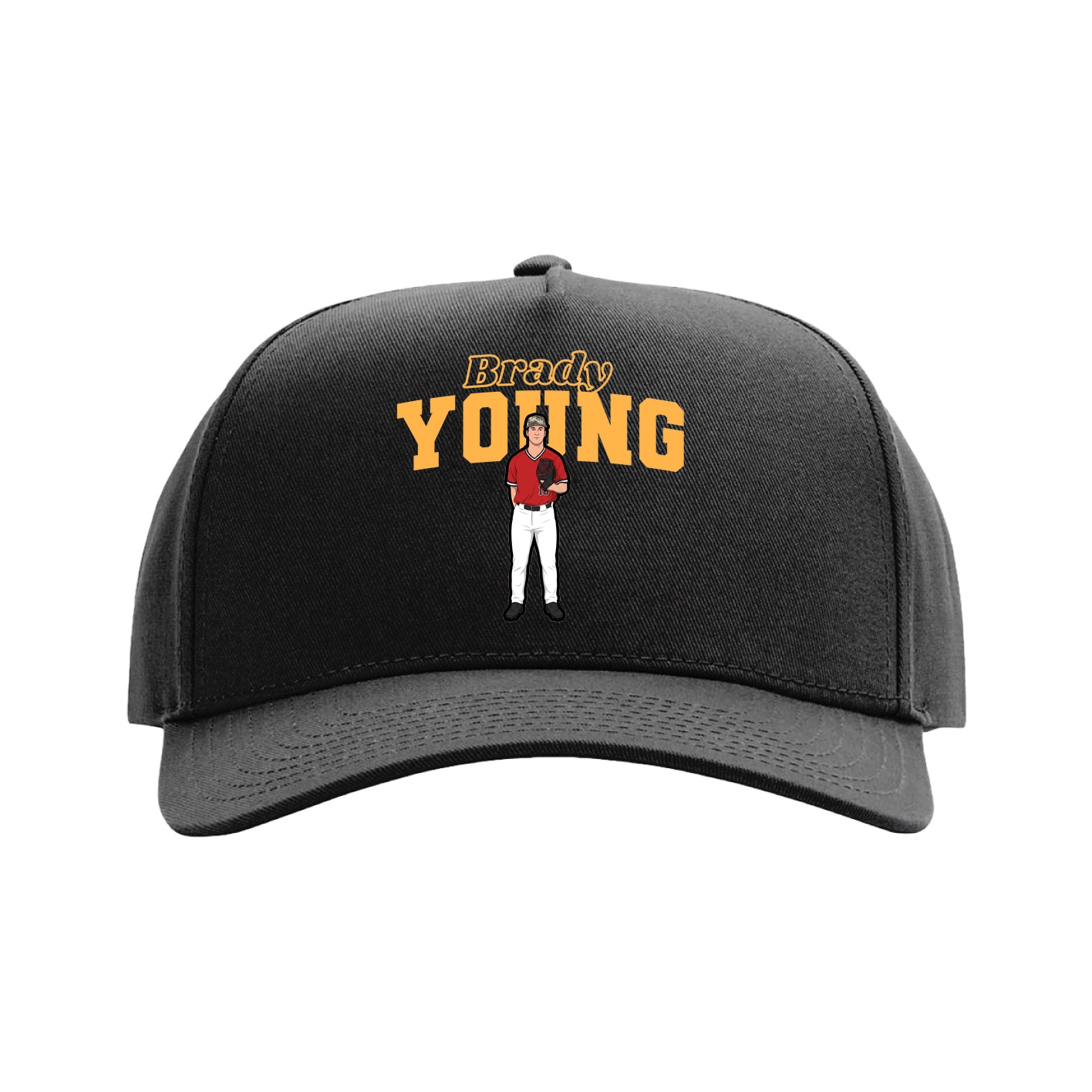 Full Fabric Five-Panel Champ Cap — Name Arch in Black