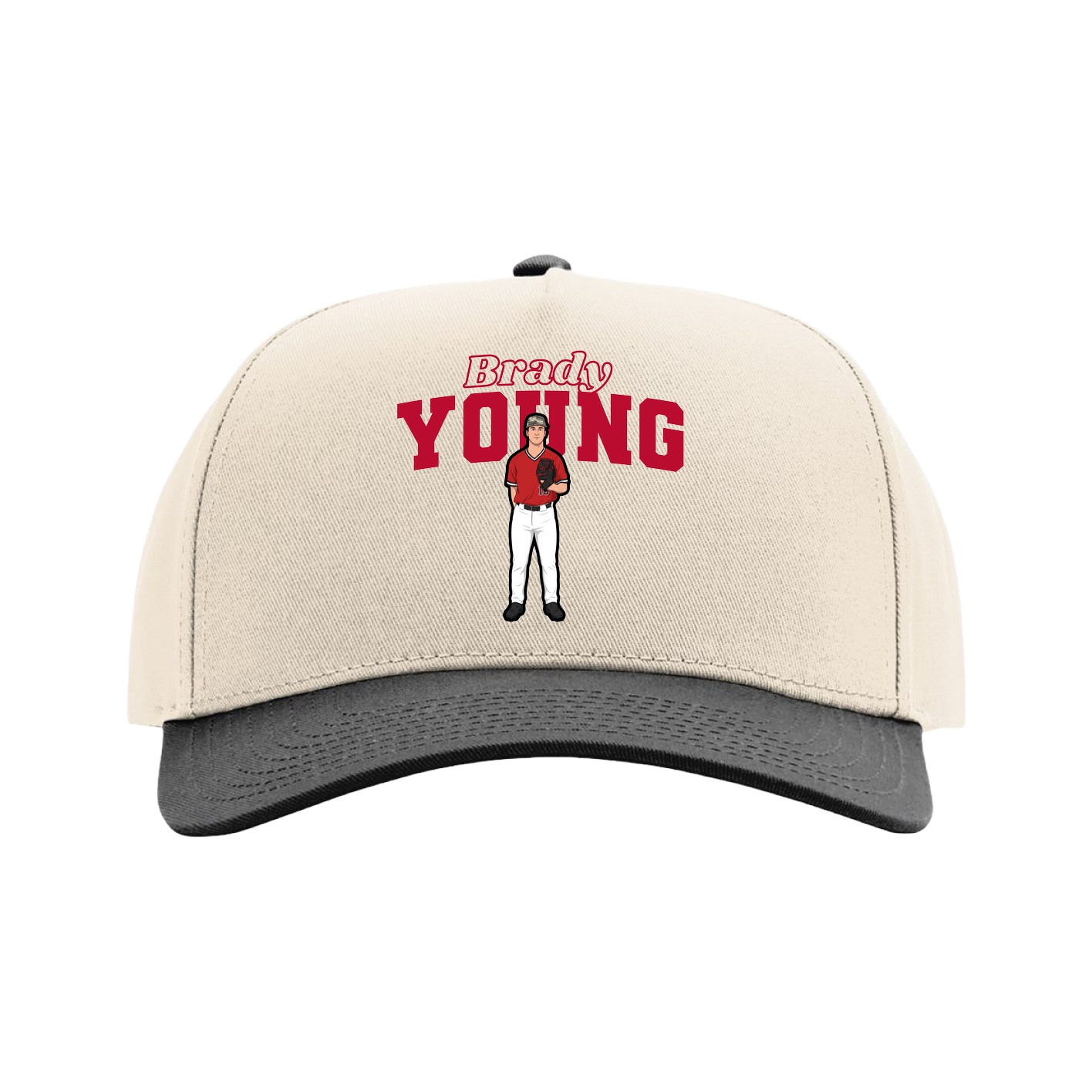 Full Fabric Five-Panel Champ Cap — Name Arch in Cream/Black