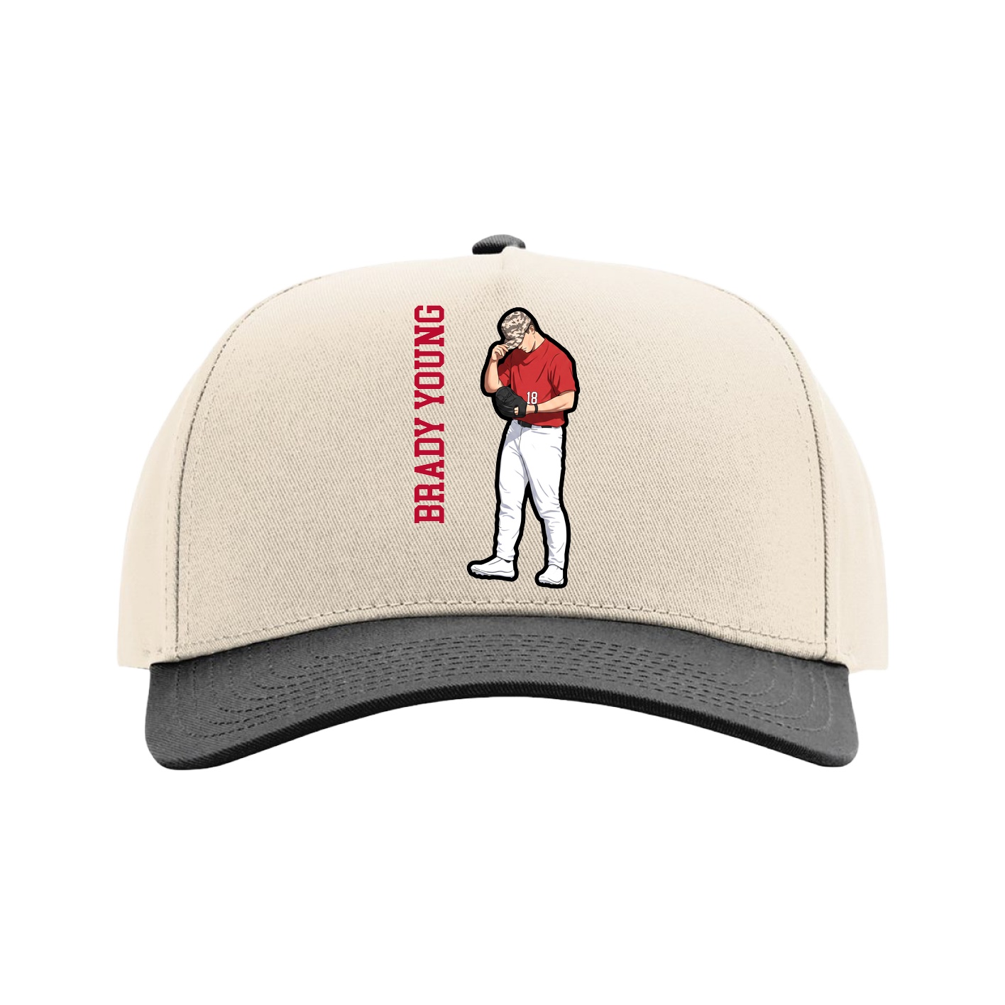 Full Fabric Five-Panel Champ Cap — Name Vertical in Cream/Black