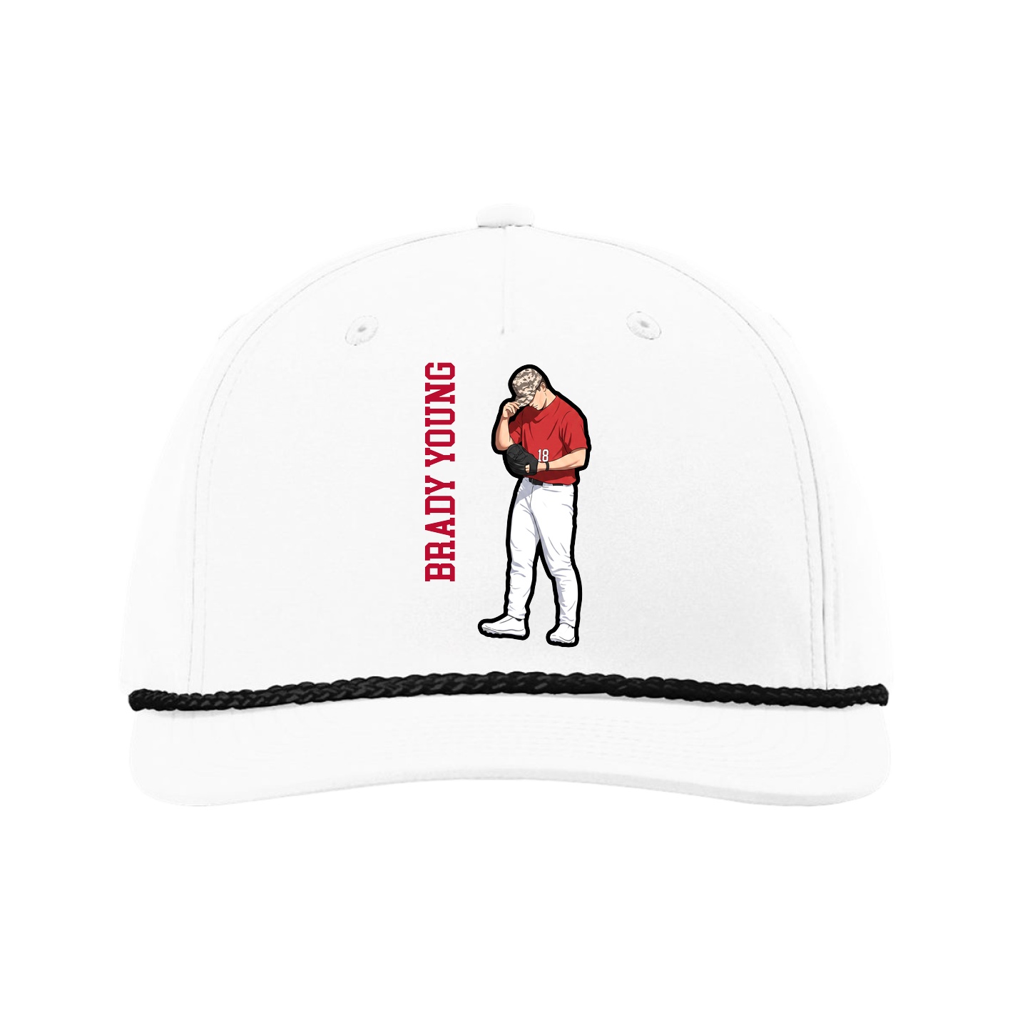 Five-Panel Classic Rope Cap — Name Vertical in White