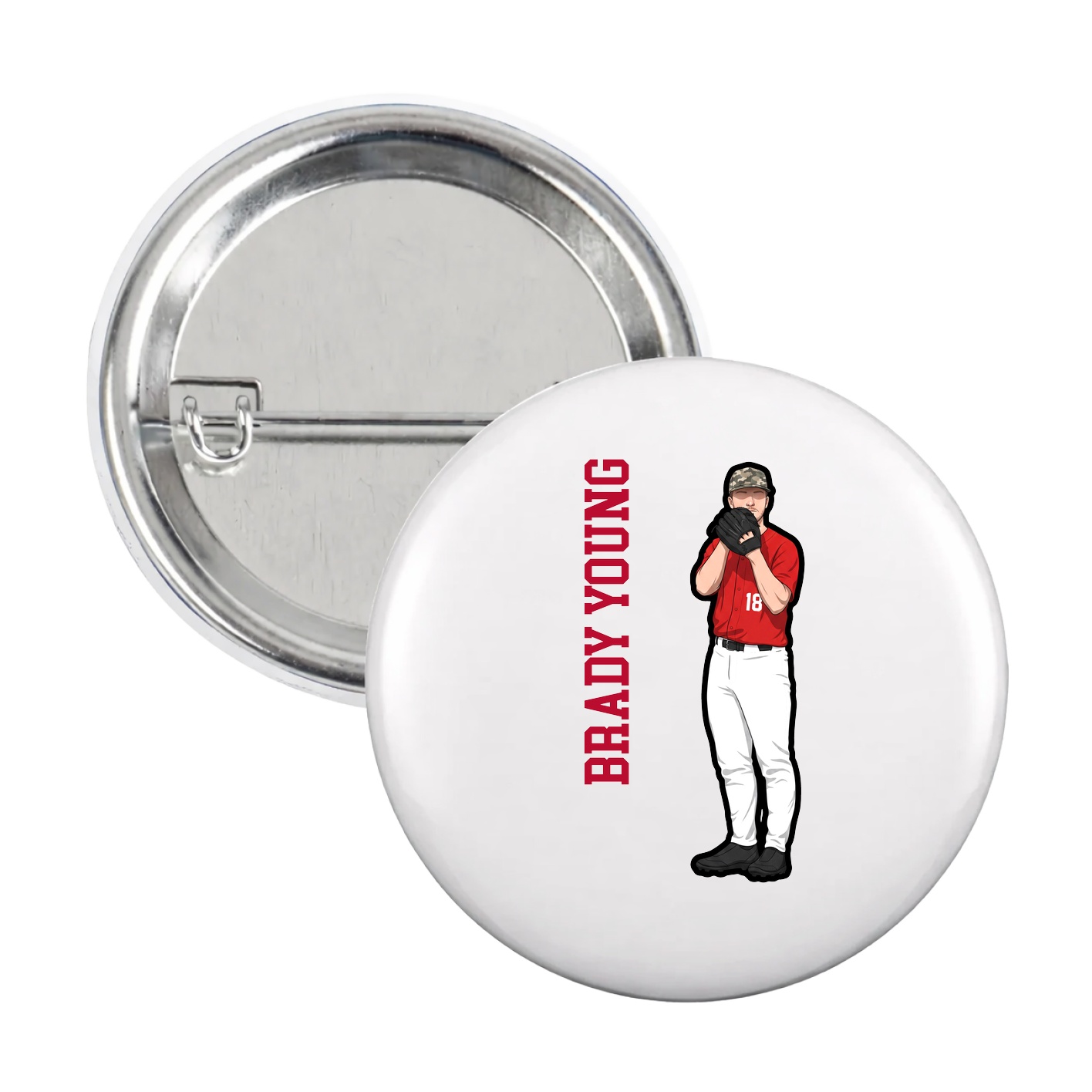 Game Day Button — Name Vertical in White