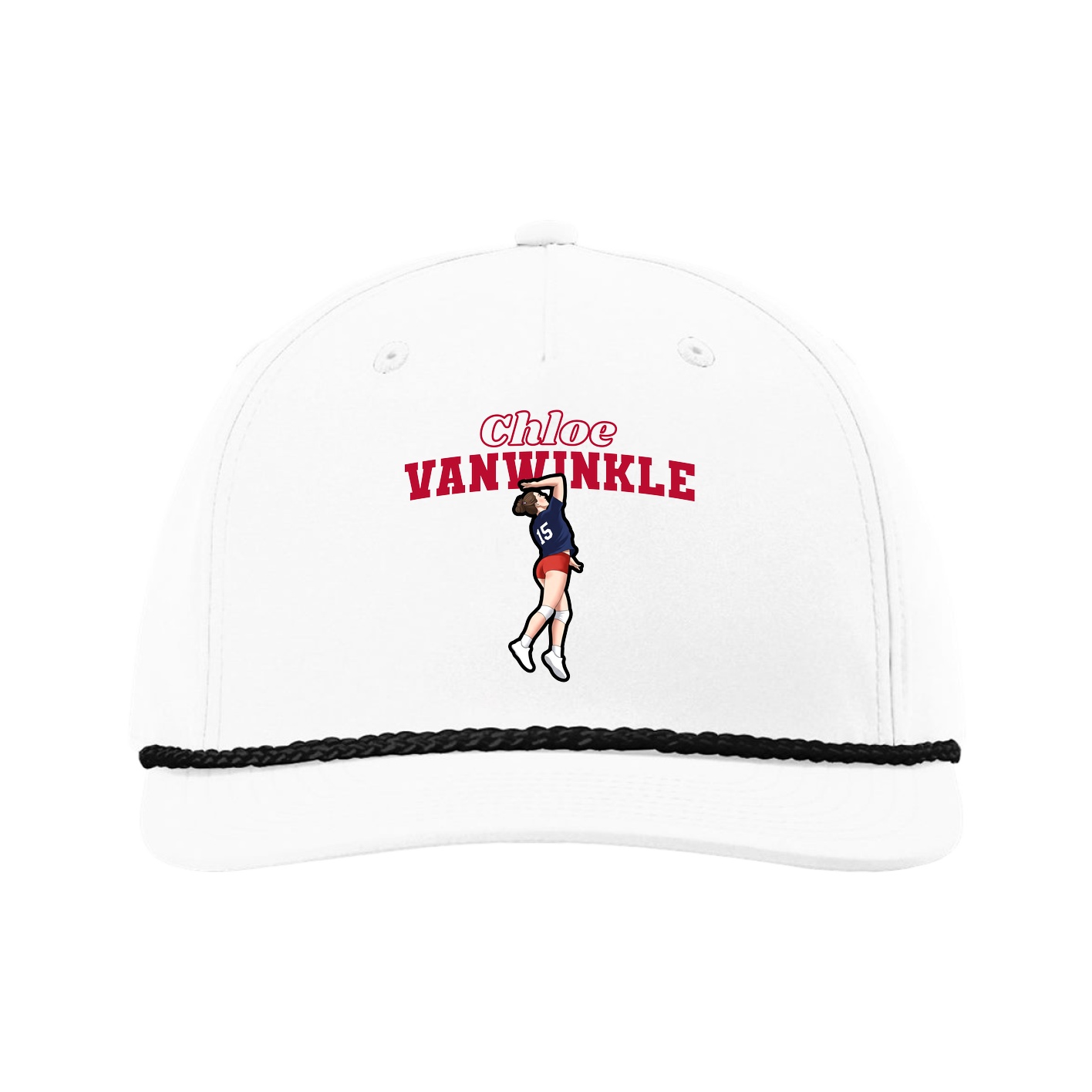 Five-Panel Classic Rope Cap — Name Arch in White