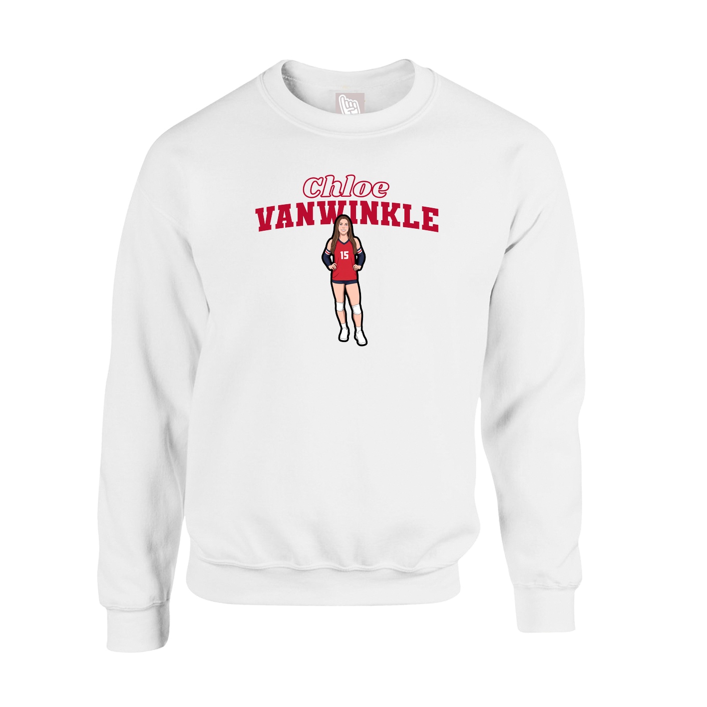 Fleece Crew — Name Arch in White