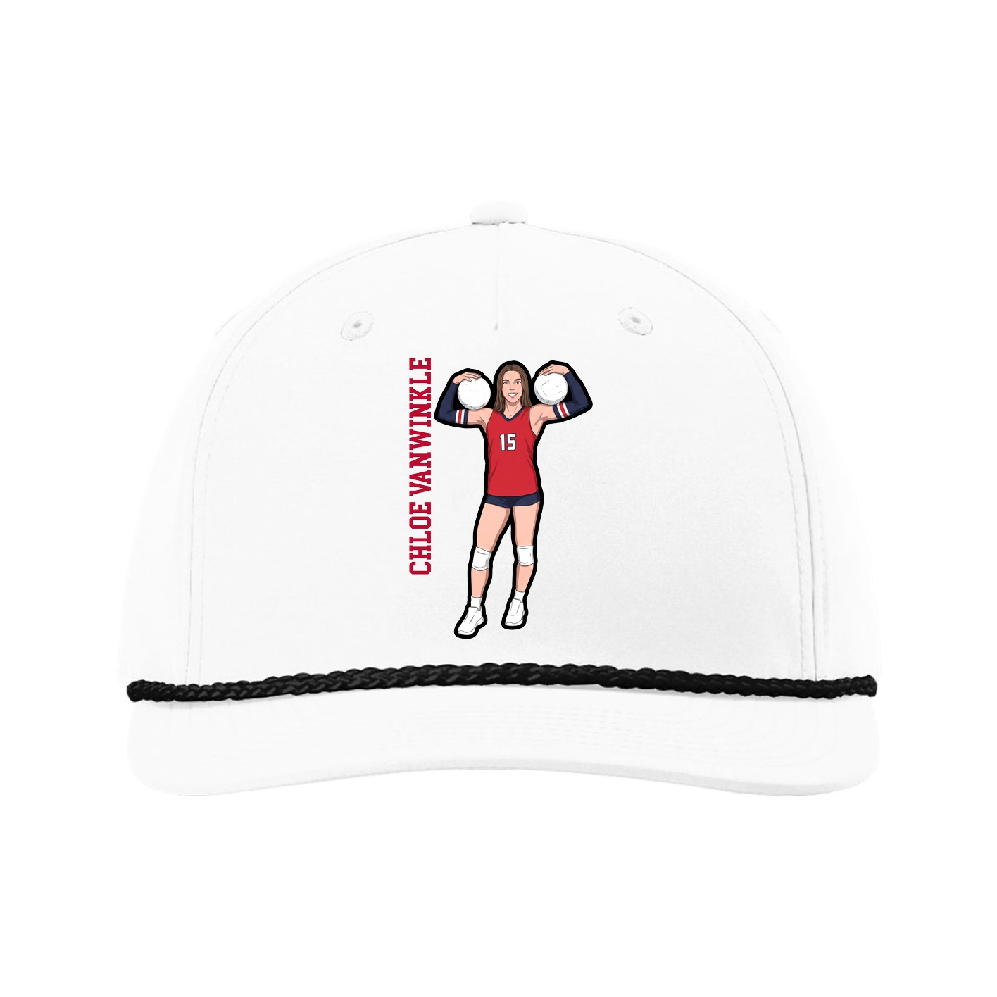Five-Panel Classic Rope Cap — Name Vertical in White