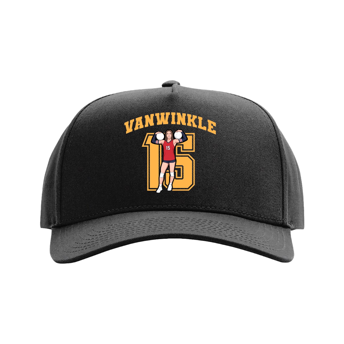 Full Fabric Five-Panel Champ Cap — Number in Black