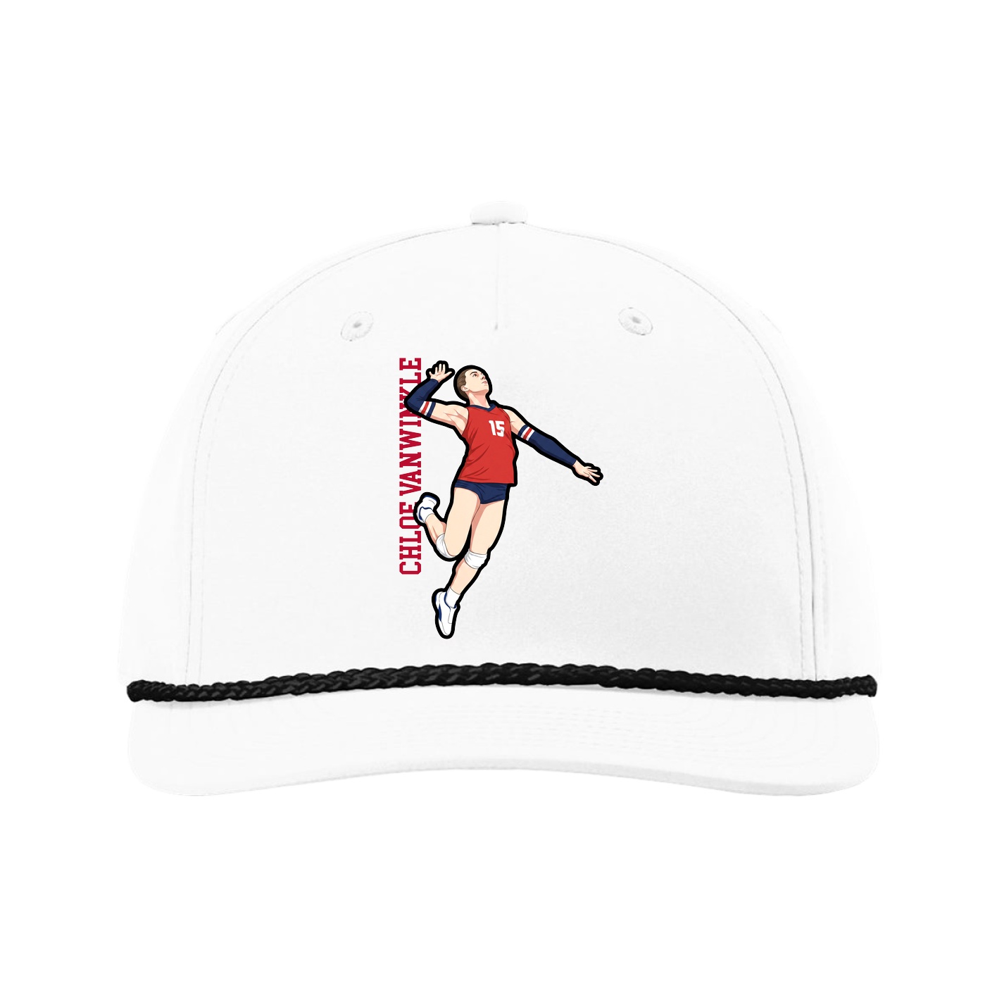 Five-Panel Classic Rope Cap — Name Vertical in White