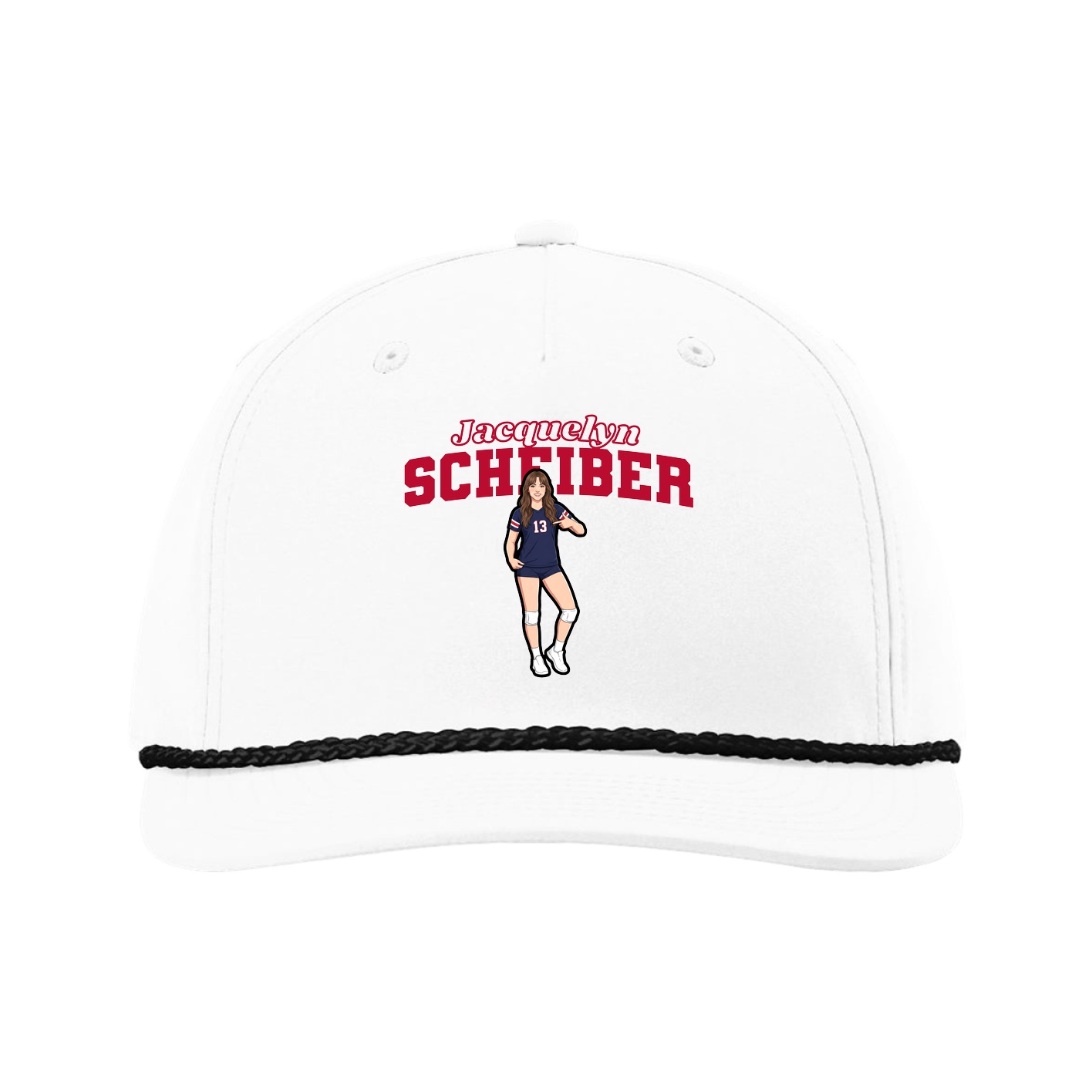 Five-Panel Classic Rope Cap — Name Arch in White