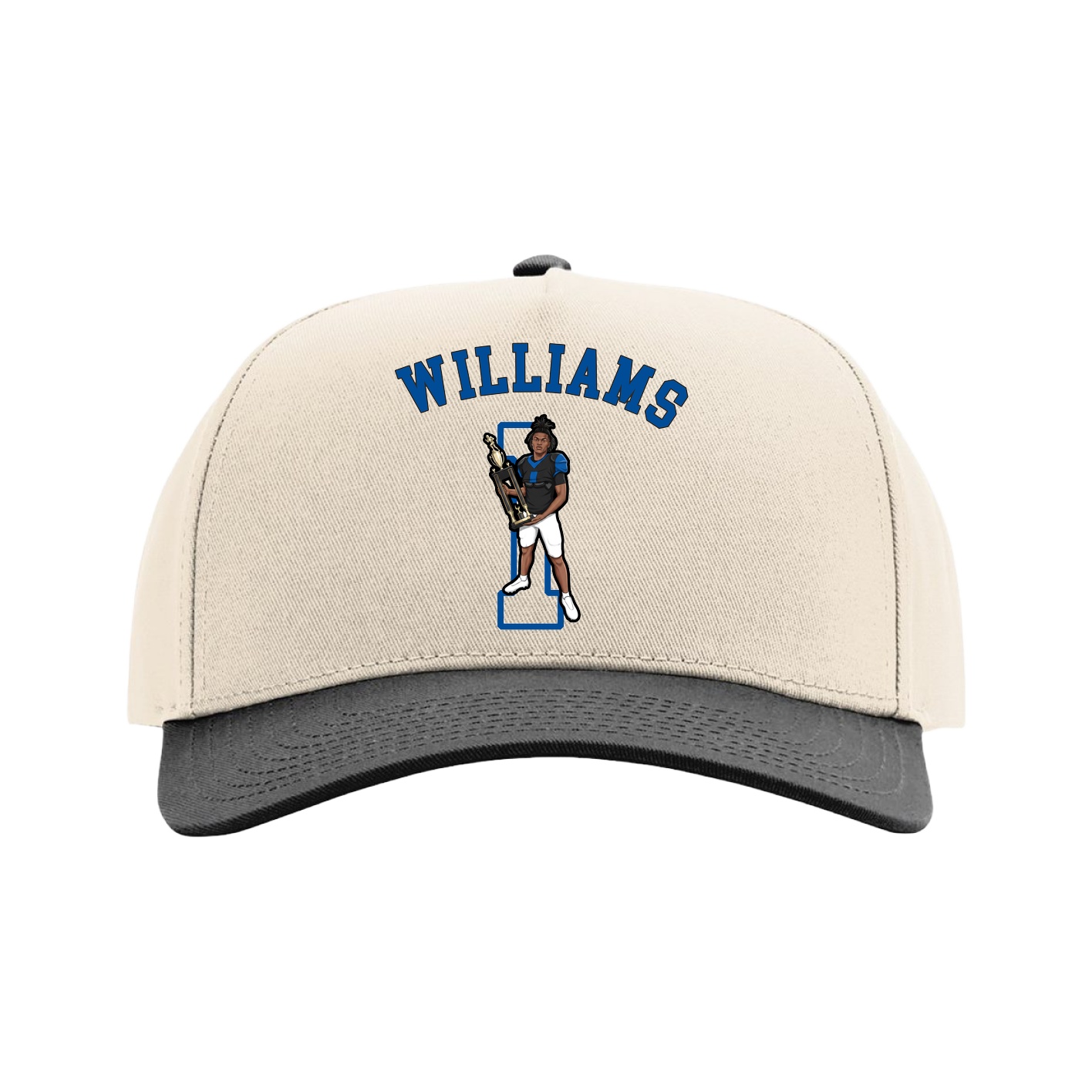 Full Fabric Five-Panel Champ Cap — Shirsey Arch in Cream/Black