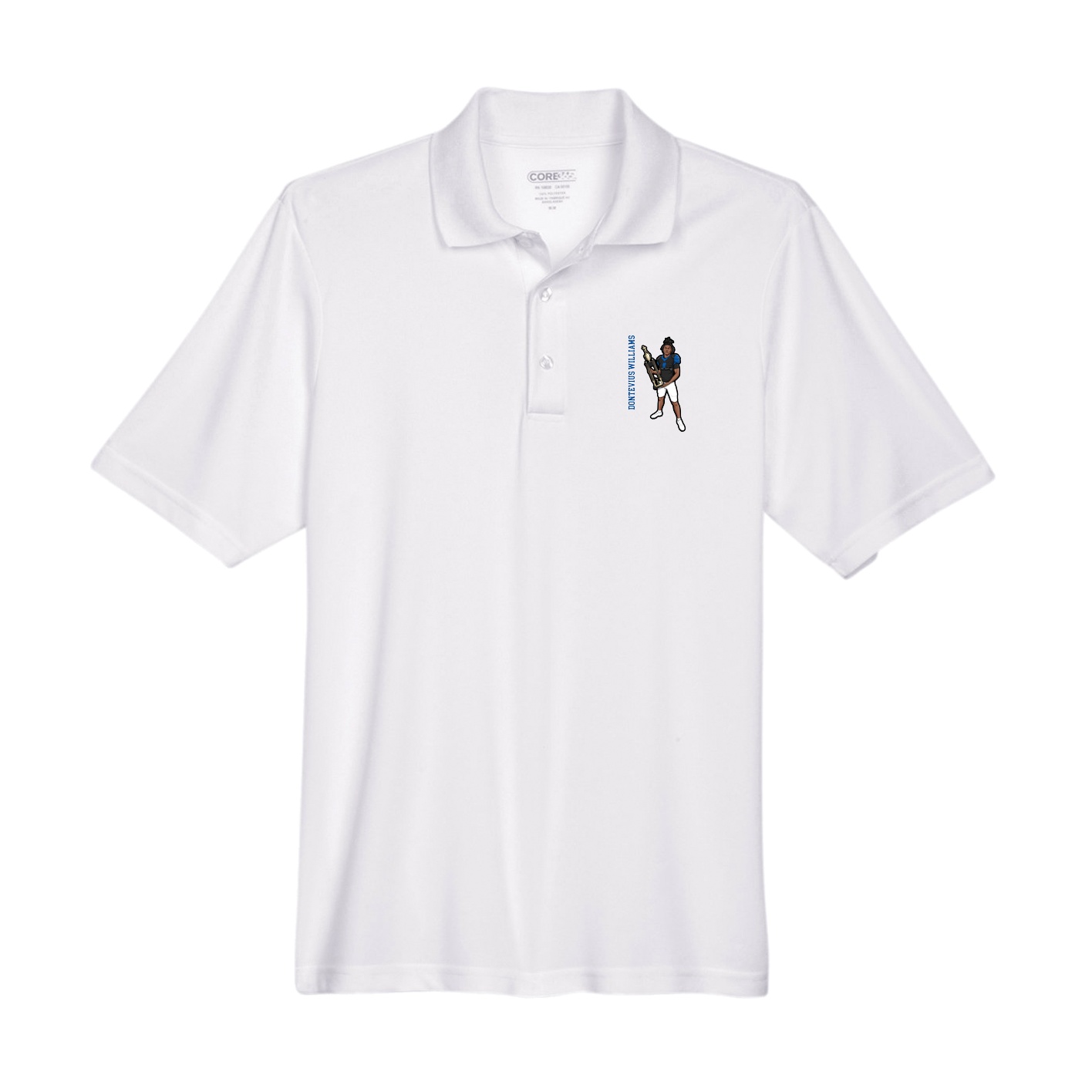 Performance Polo — Name Vertical in White