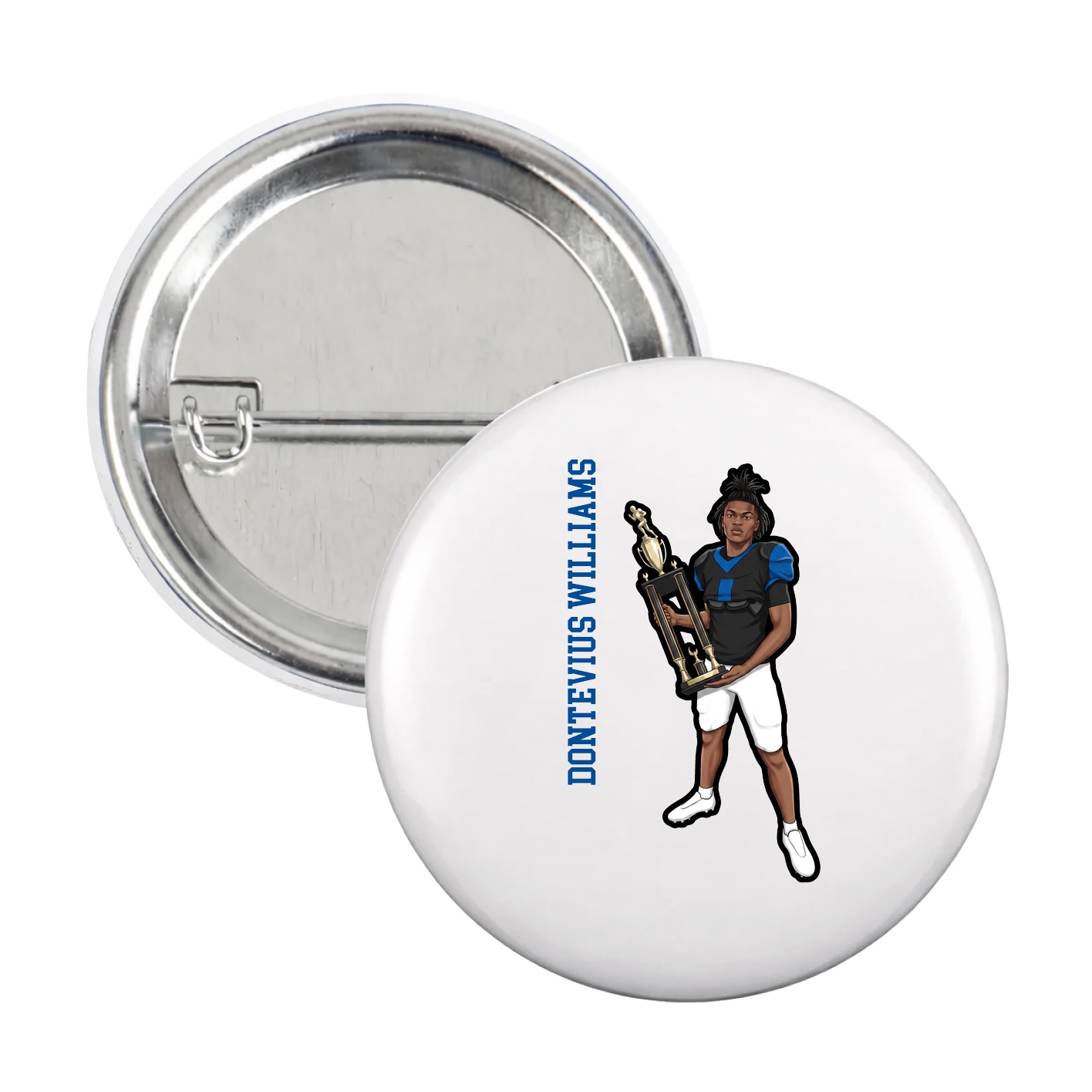 Game Day Button — Name Vertical in White