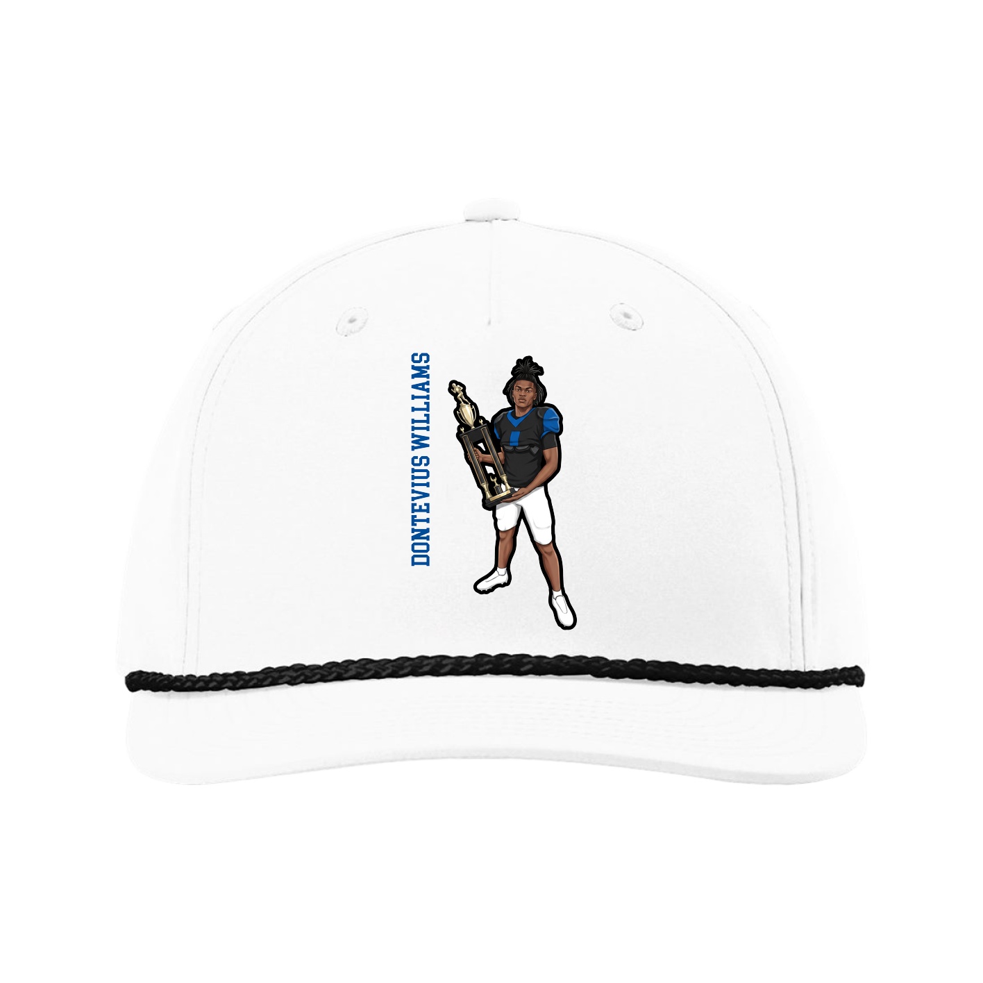 Five-Panel Classic Rope Cap — Name Vertical in White